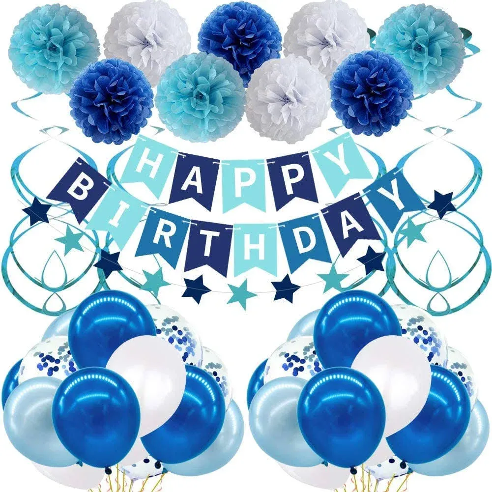 Xourspaty Birthday Decorations Blue, Happy Birthday Decorations Party Supplies ...