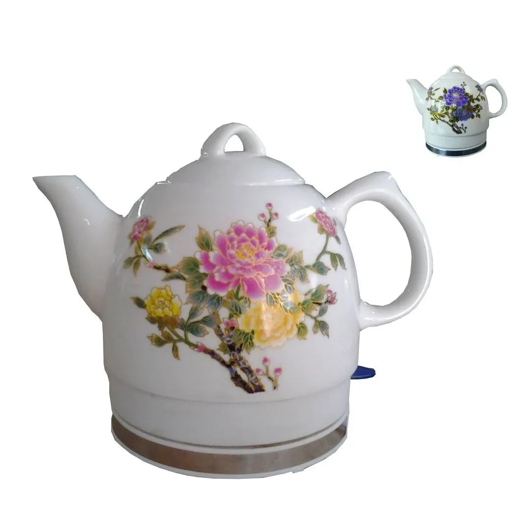 FixtureDisplays Ceramic Electric Kettle with Peony Flower Pattern Two-Tone 15000