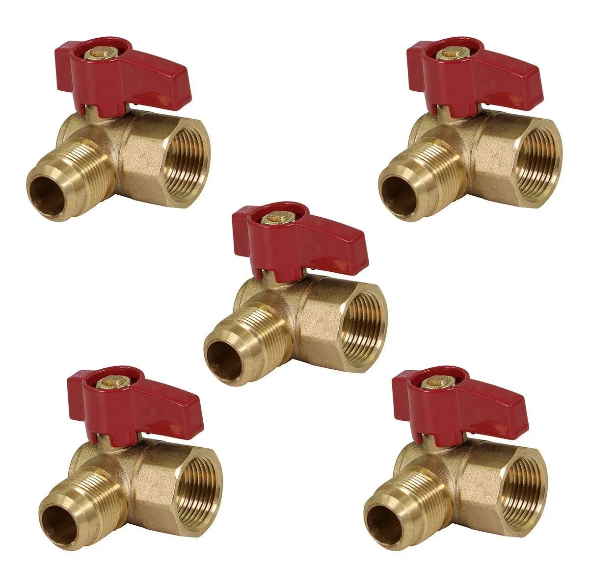 Brass Threaded 5/8&#034;-3/4&#034;in Angle Gas Ball Valve Flare x FIP Connection Pack of 5