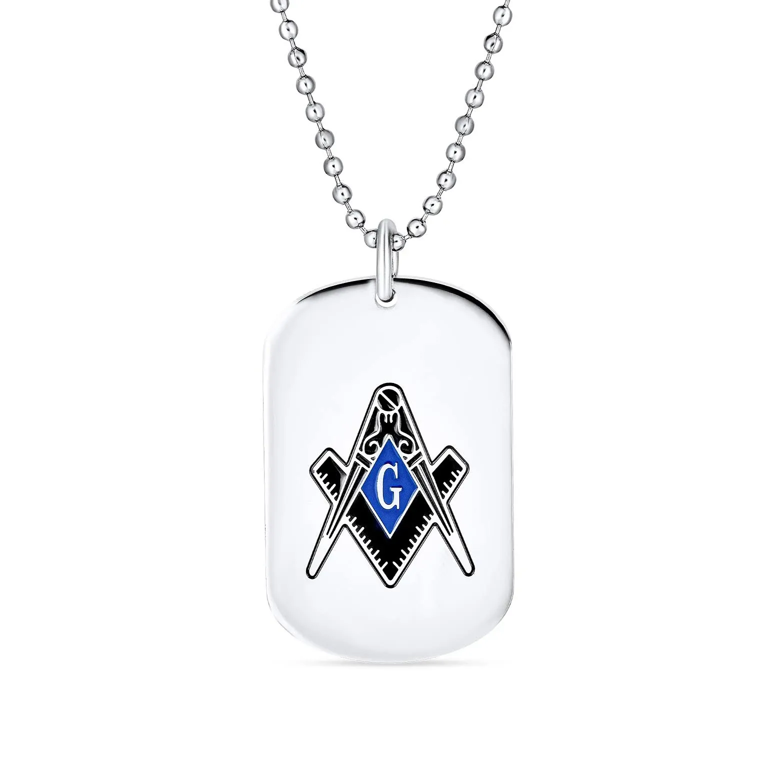 Freemasons Masonic Compass Dog Tag Black Blue Pendant Stainless Steel