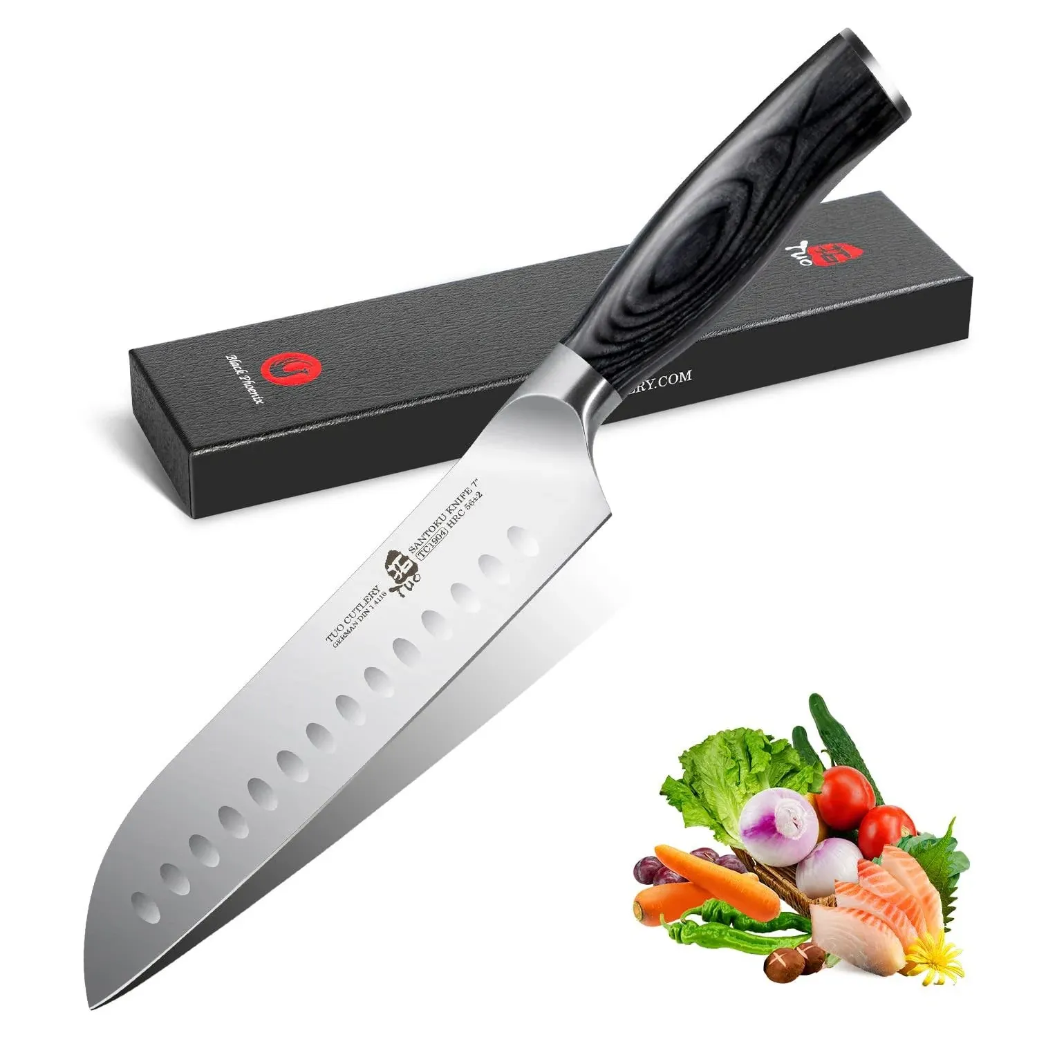 TUO Cutlery Black Phoenix Santoku 7&#034; Chef Knife TC1904 New in Box