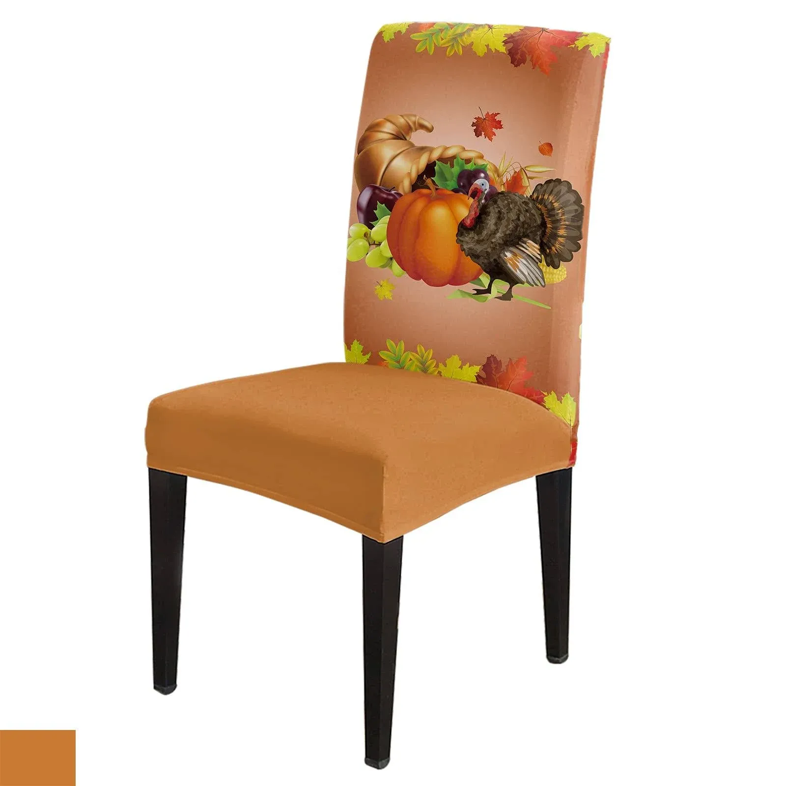 Dining Room Chair Covers Set of 4 Thanksgiving Turkey with Pumpkin Stretch Remov