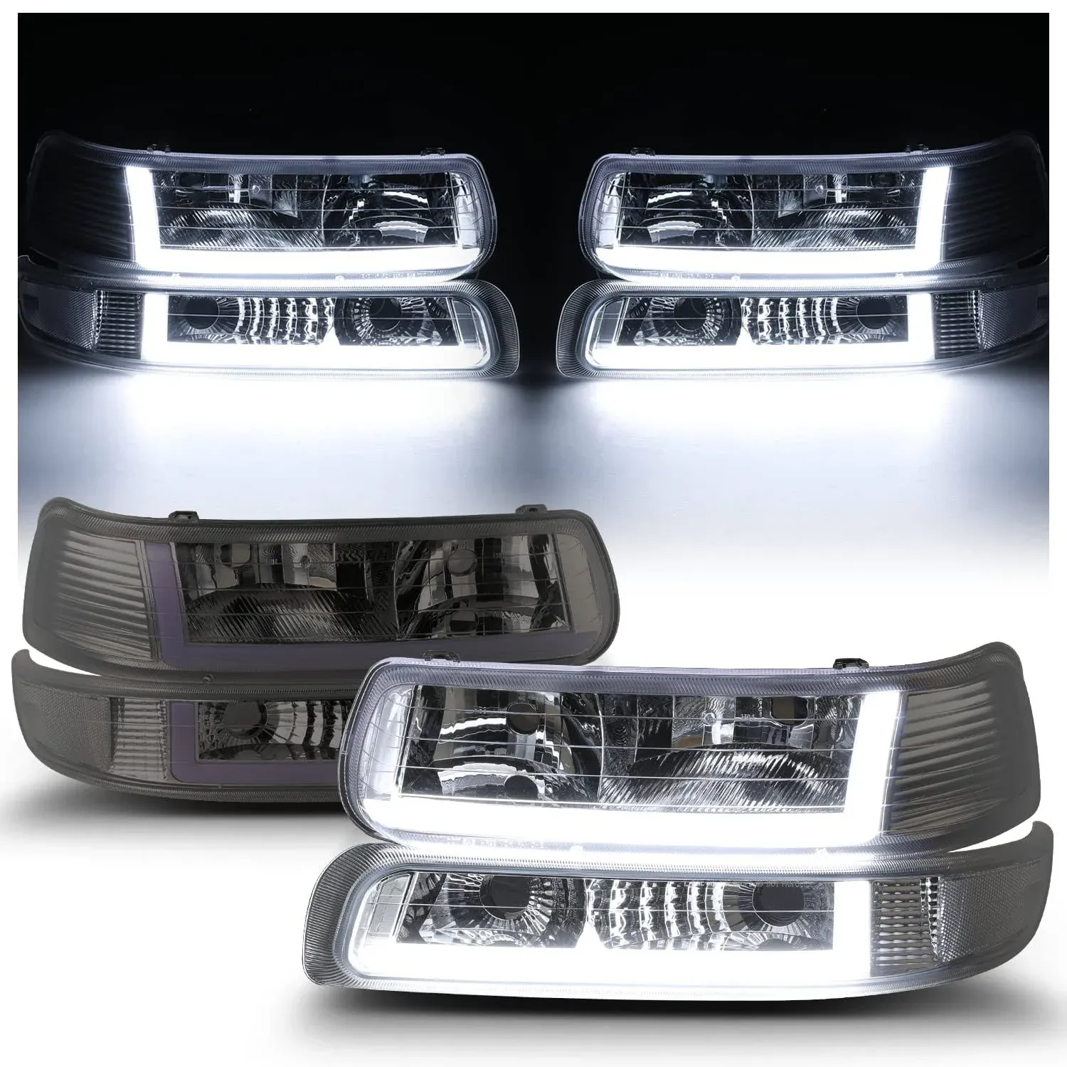 [LED RUNNING LIGHT BAR]4PC Smoke Headlight+Bumper Signal for 1999-2006 Silverado  | eBay