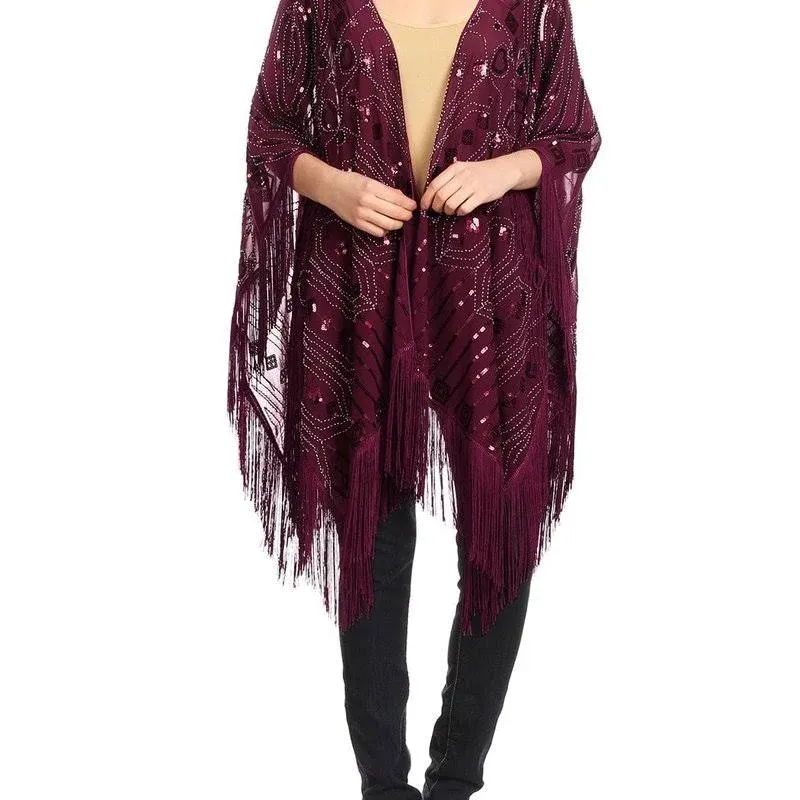 Feinuhan Fashion Womens Oversized Hand Beaded and Sequin Evening Shawl Wrap with ...