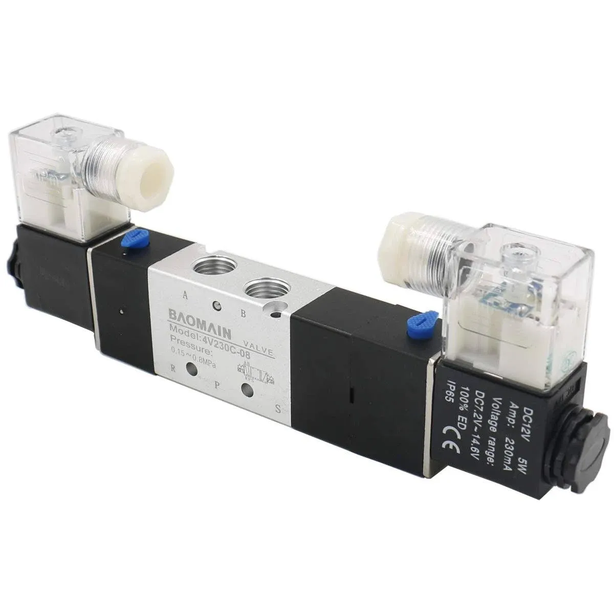 Baomain Pneumatic Solenoid Air Valve 4V230C-08 DC 12V 5 Way 3 Position PT1/4...