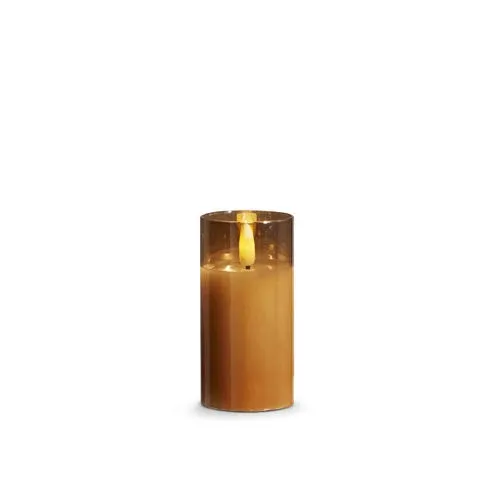 Uyuni Moving Flame Gold Glass Ivory Pillar Battery Candle