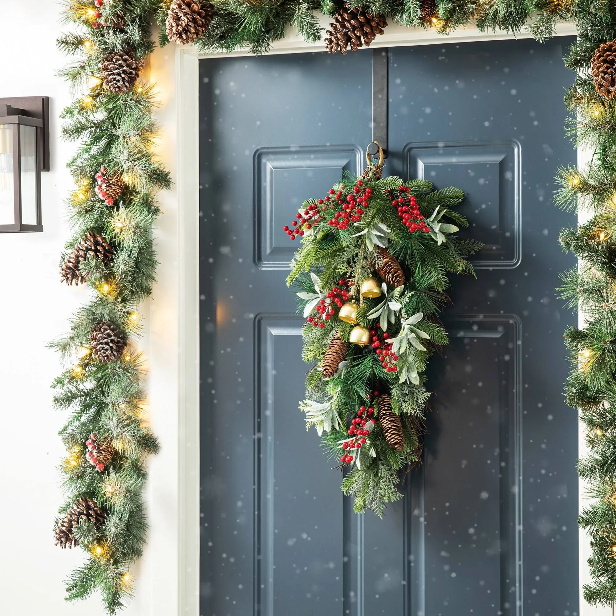 Glitzhome 26"H Berry, Pinecone and Bell TeardroGarland