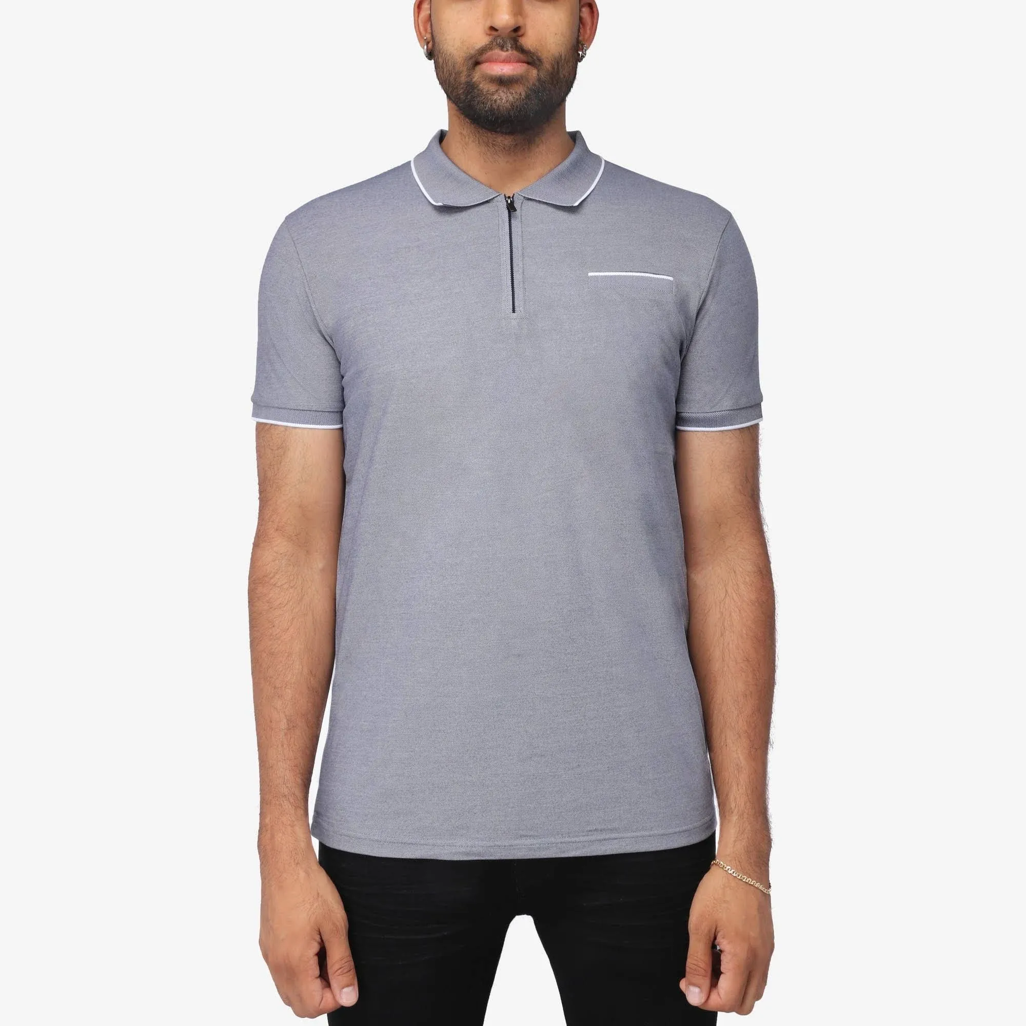 x Ray Men's Short Sleeve Zip-Neck Polo in Light Navy Size 3X-Large