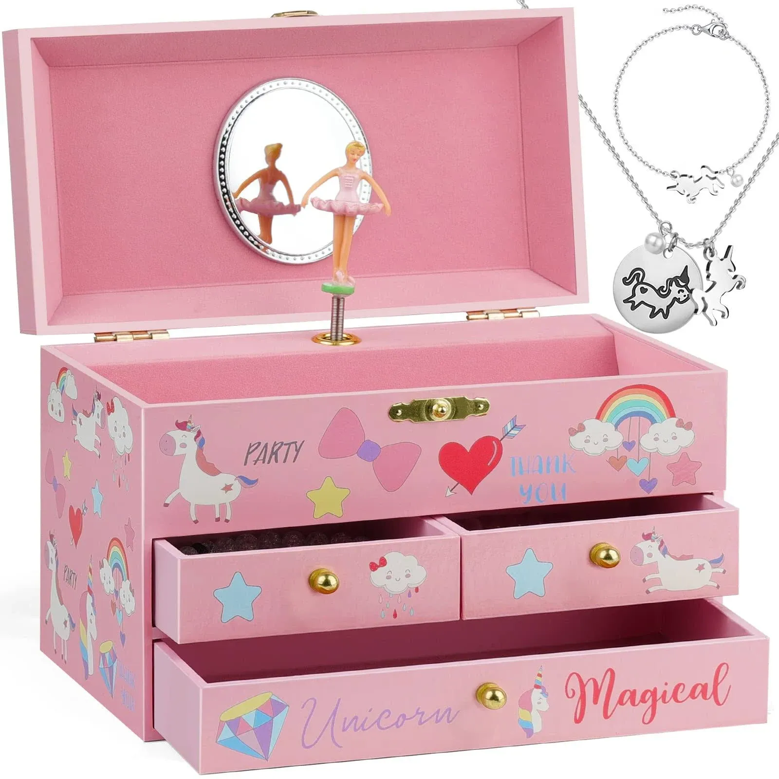 efubaby Musical Jewelry Box for Girls with Spinning Ballerina Unicorn Design ...