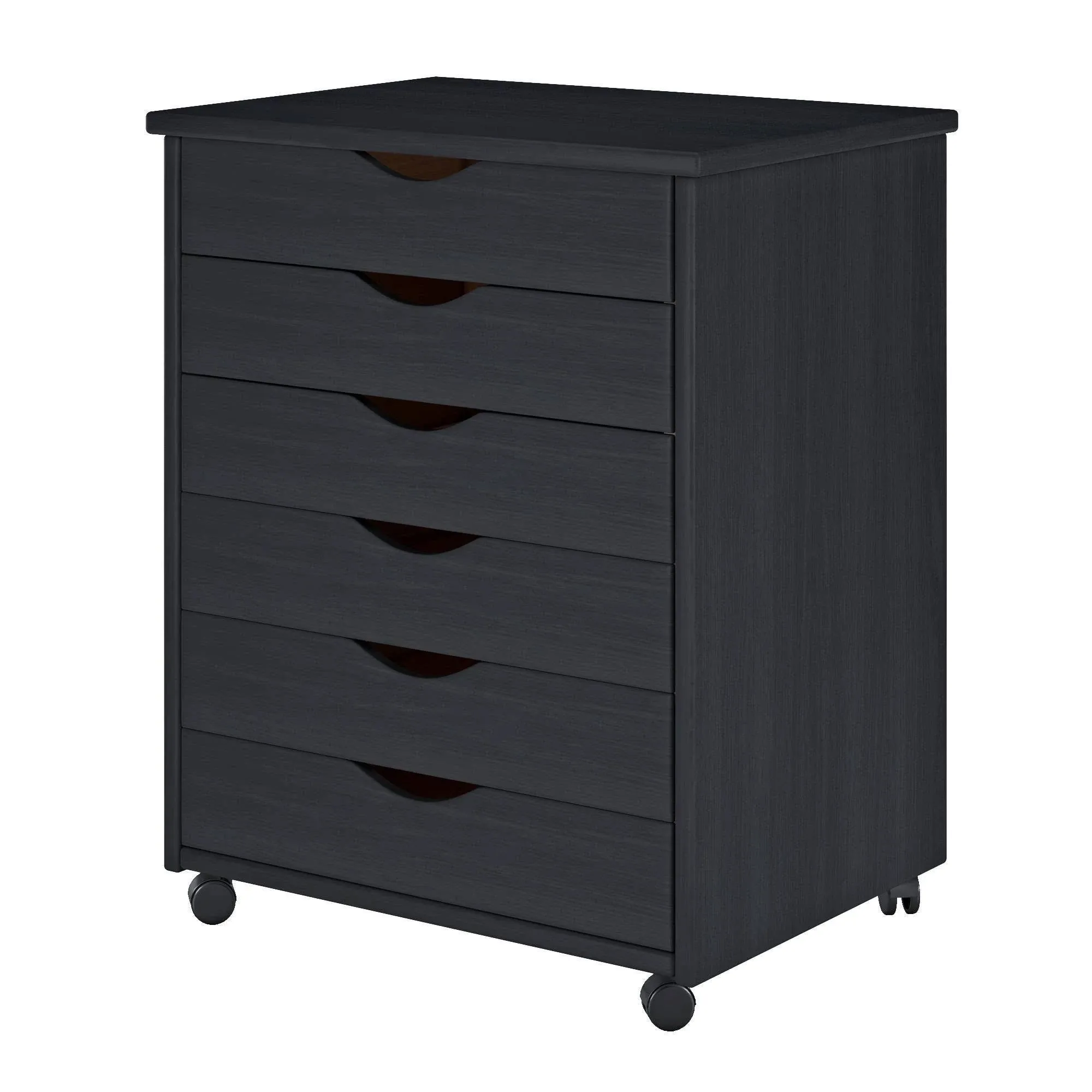 Adeptus Black 6-Drawer Solid Wood Wide Roll Cart