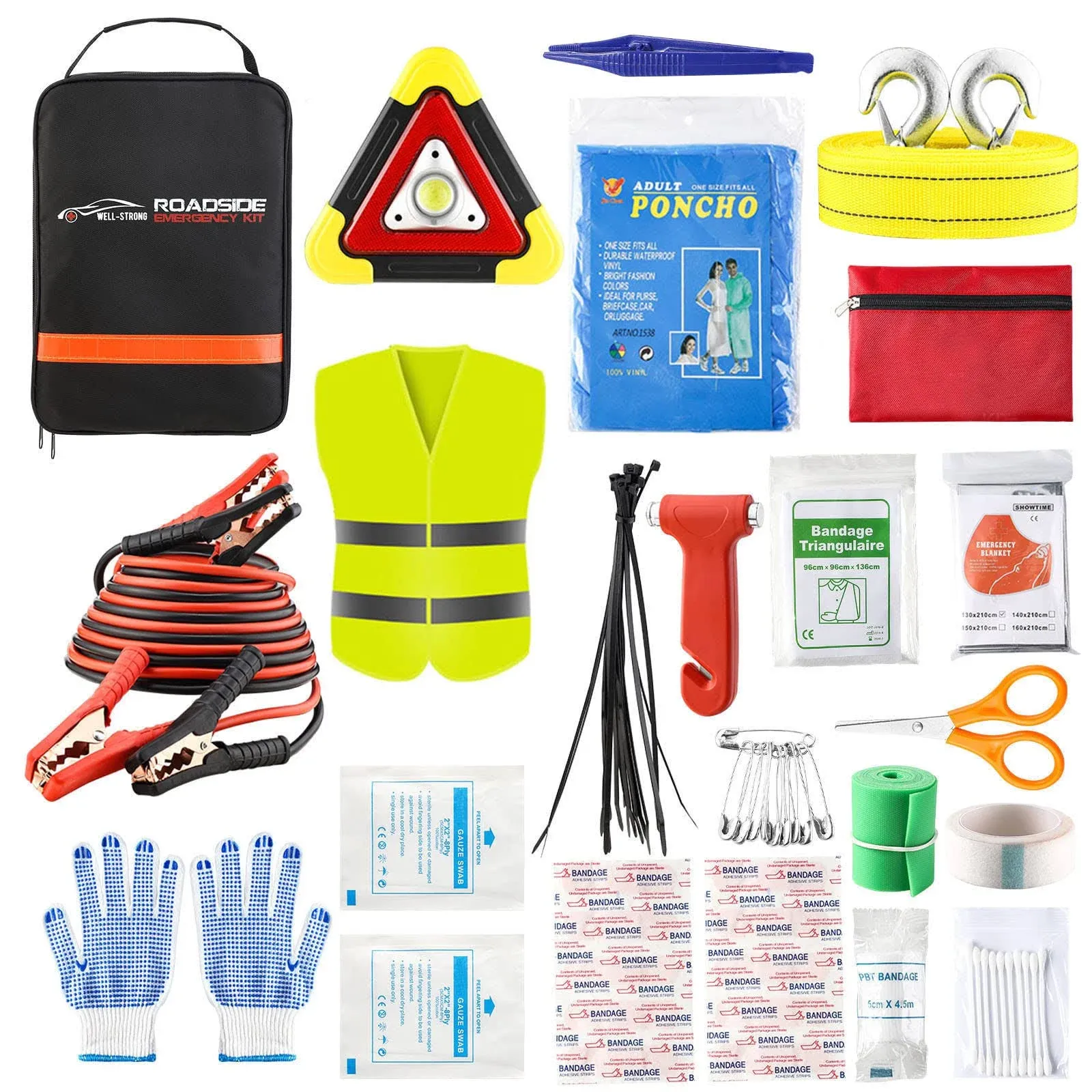 WELL-STRONG Car Emergency Kit Roadside Safety with LED Reflective... 