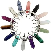 Mutilcolor 14pcs Bullet Shape Healing Pointed Chakra Pendants sugilite Quartz Crystal Stone Charm Randow Color for Necklace Making