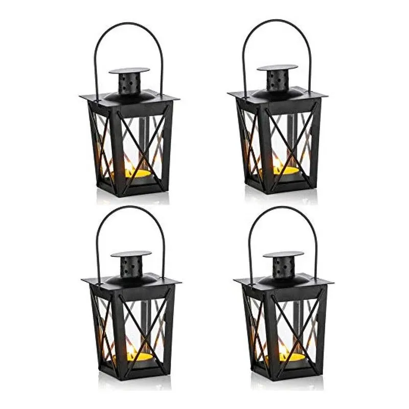 4 Pcs Vintage Black Metal Mini Decorative Candle Lanterns Tealight Candle Holder ...