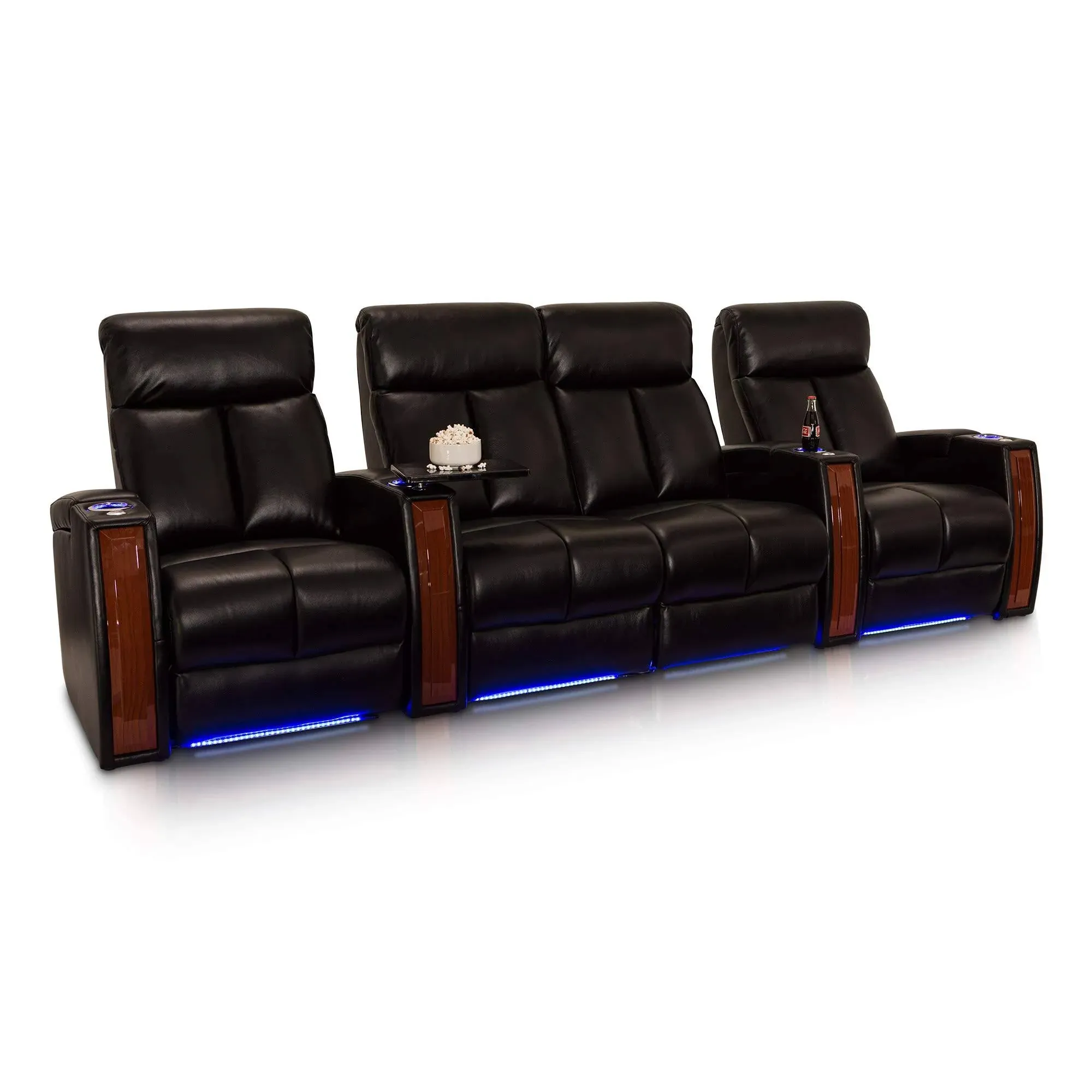 Seatcraft Seville Home Theater Seating : Black Leather Gel, Row of 4 with Center ...