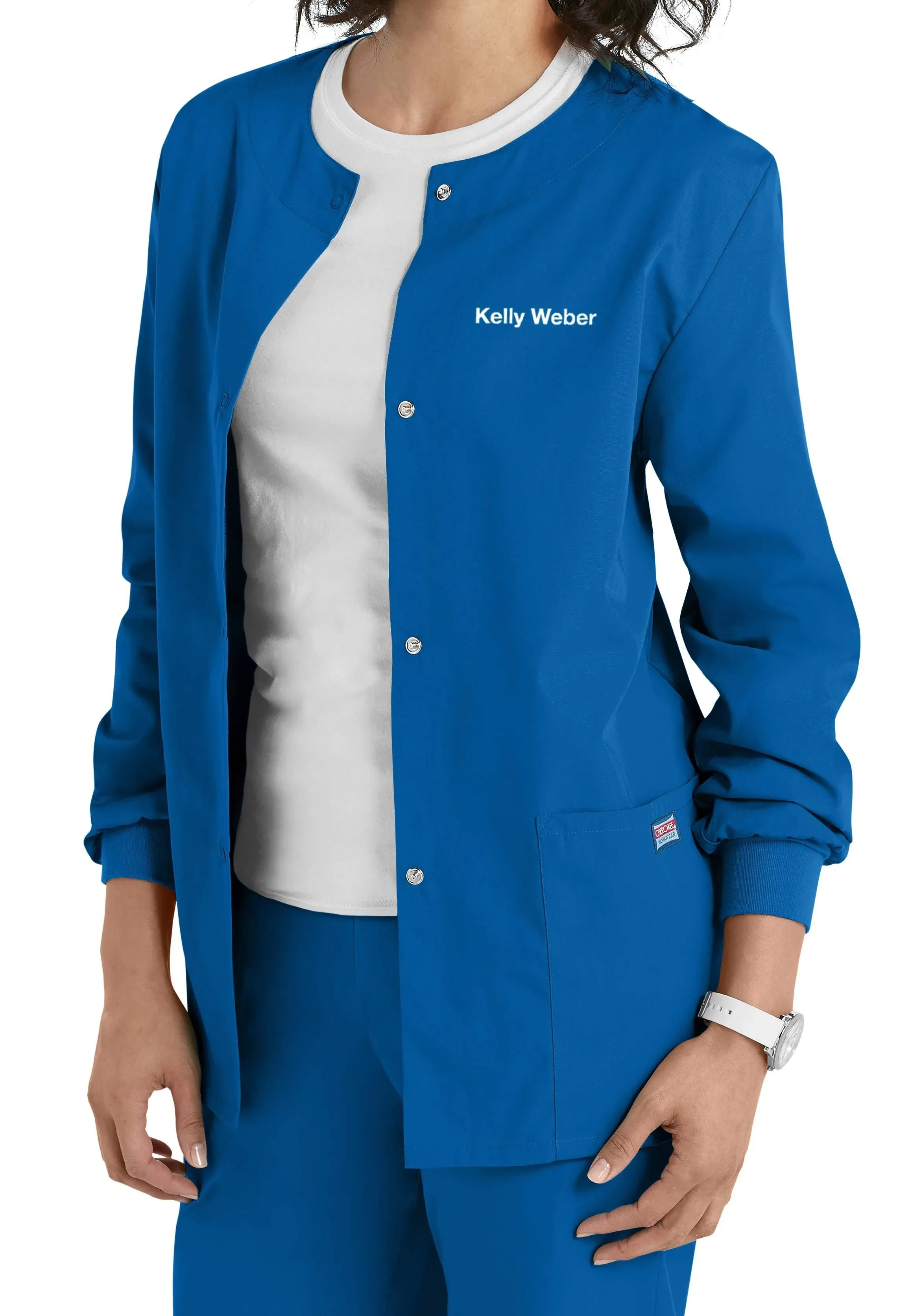 Cherokee Workwear Women's 4350 Snap Front Warm-Up Scrub Jacket-ROYAL-L