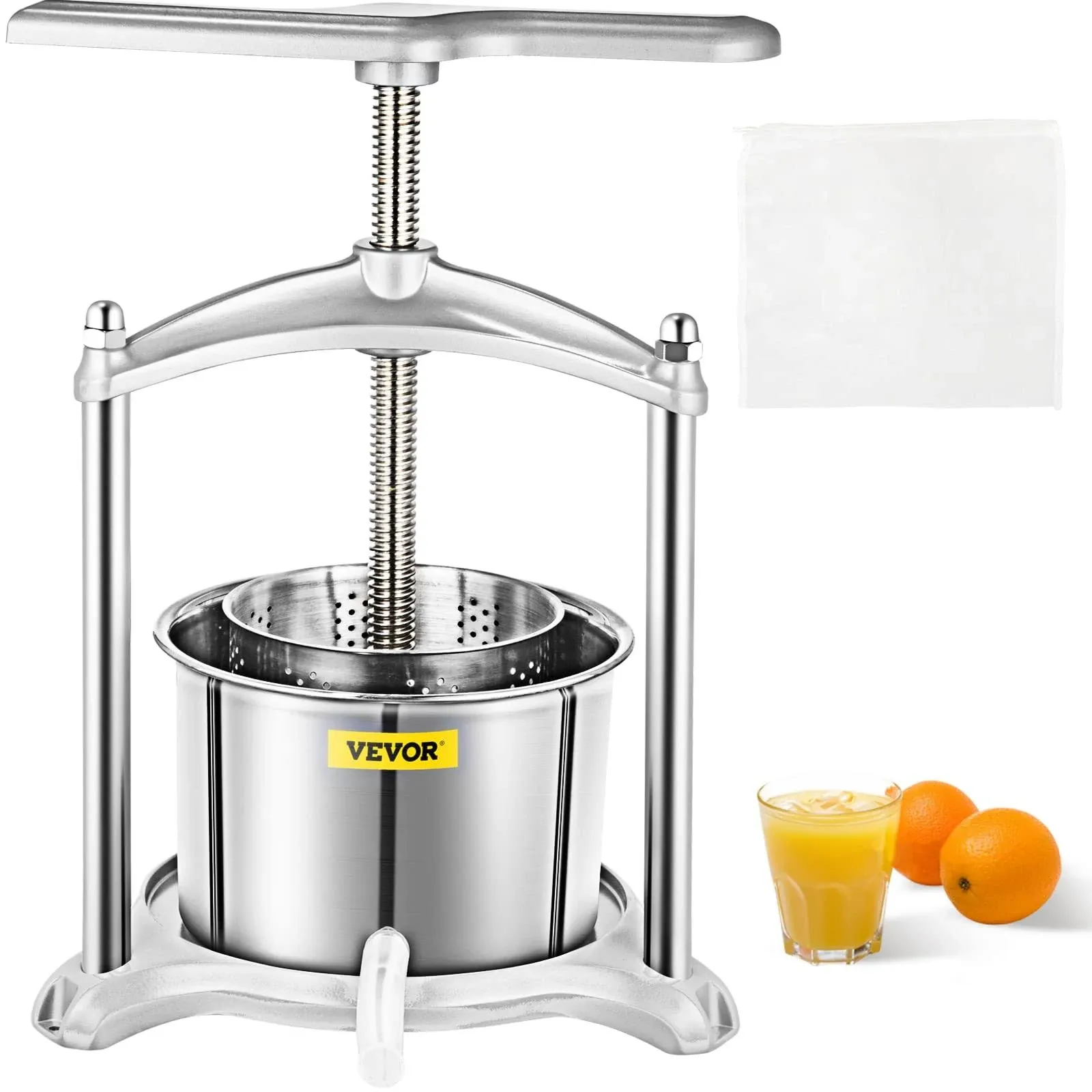 Fruit Wine Press, 0.8Gal Wine Press, 3L Fruit Cider Grinder w/ Dual Stainless Steel Barrels, Manual Press Machine with Triangular Structure & T-Handle, for Cider Tincture Cheese Herb Vegetables