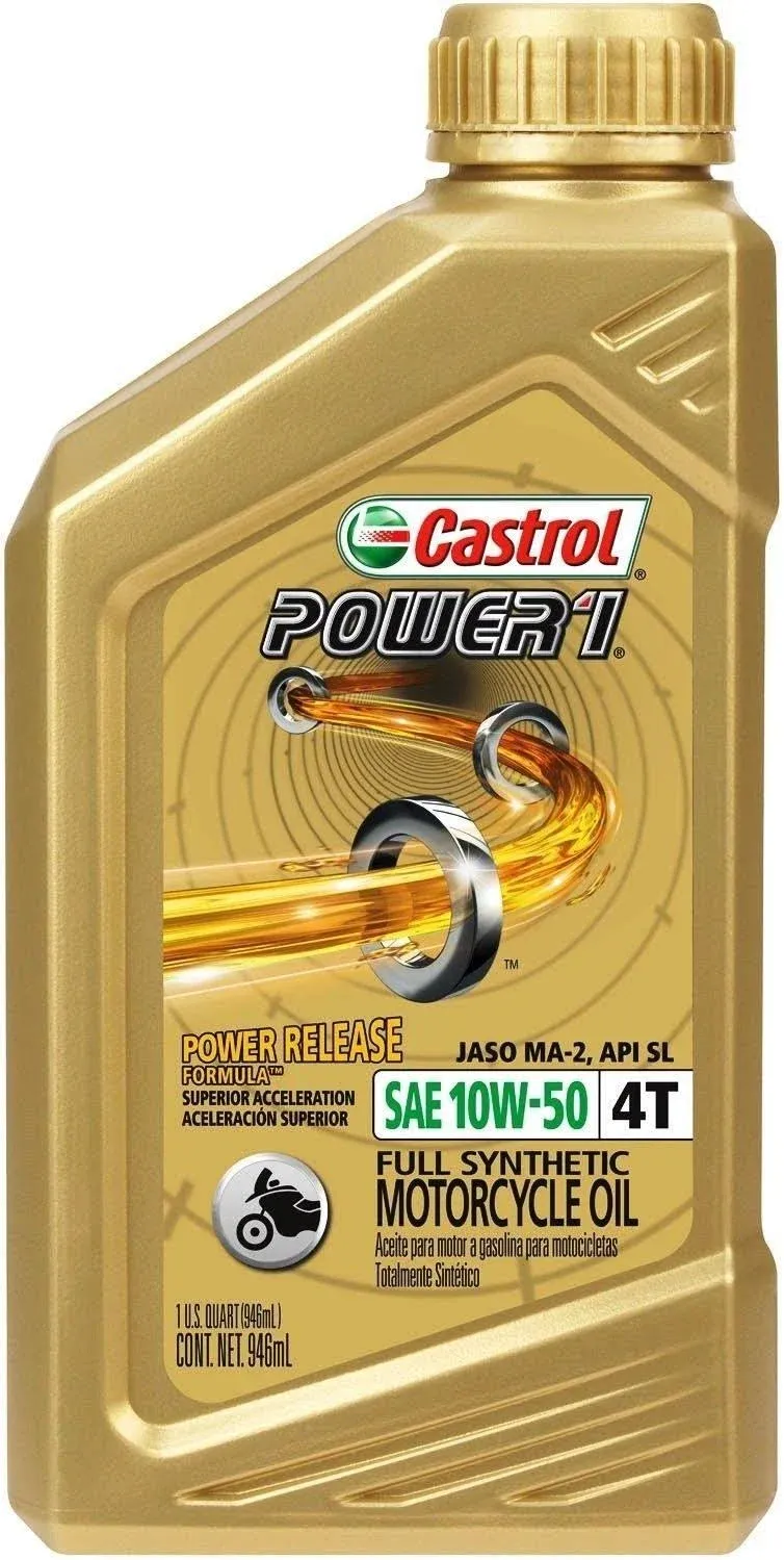 Castrol 06114 Power 1 4T 10W-50 Synthetic Motorcycle Oil 1 Quart Bottle 6 Pack