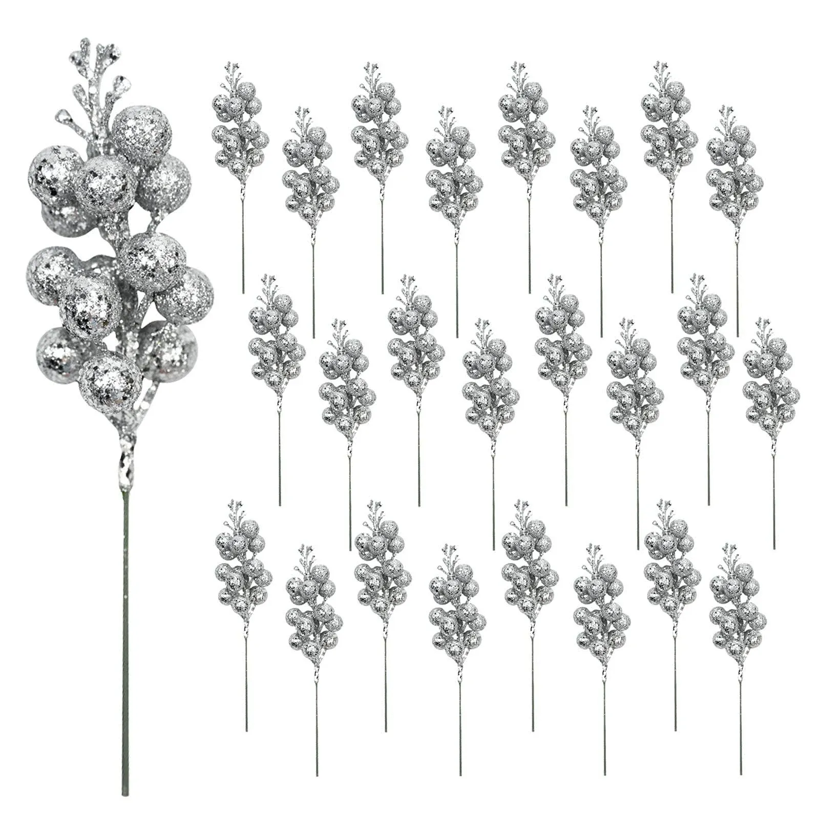 Huisipool 24 Pieces Christmas Glitter Berries Stems Artificial Berry Twig Ste...