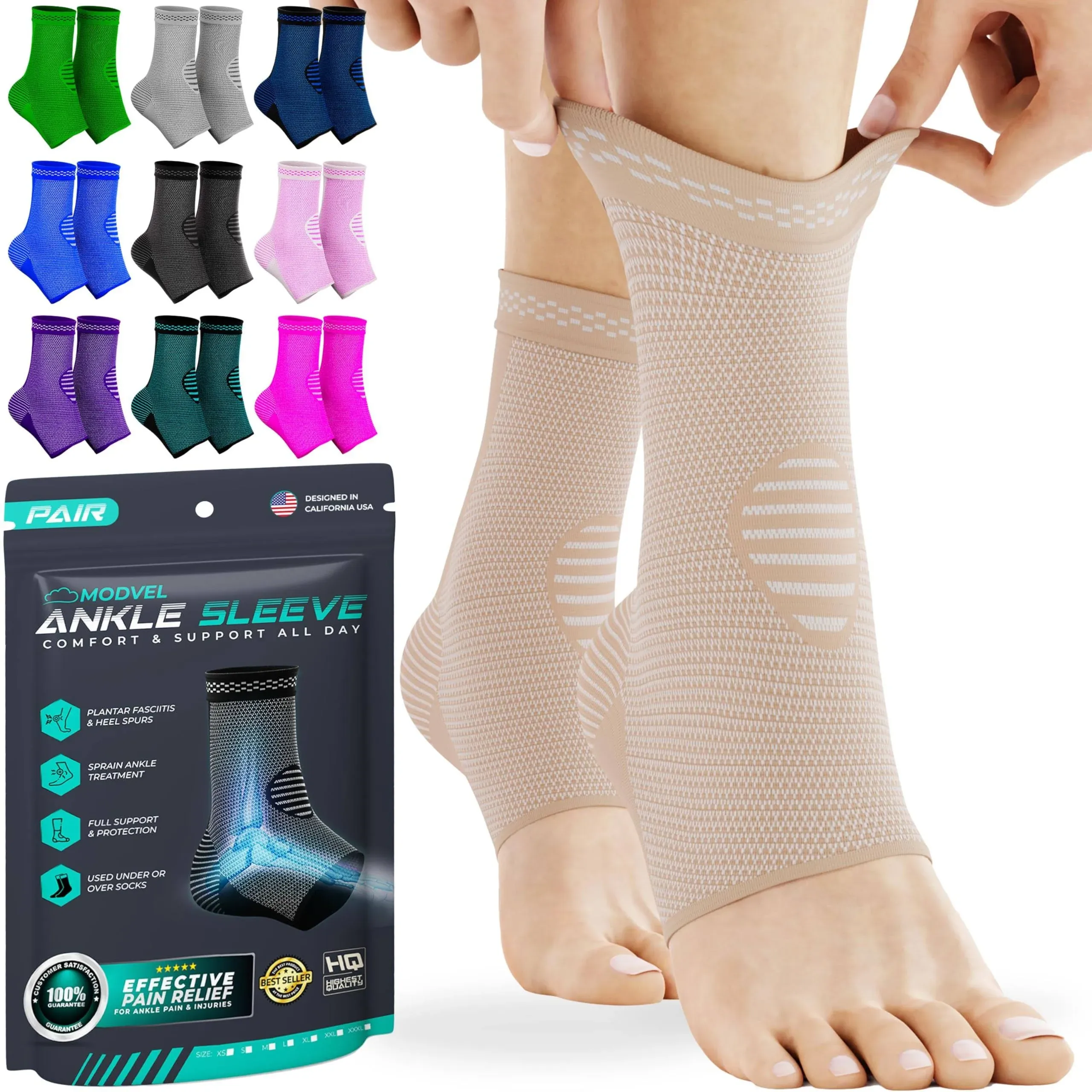 Modvel Foot & Ankle Brace Socks for Sprained Ankle Compression Sleeve