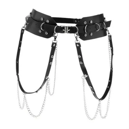 Women Leather Waist Belt Body Harness Belt Punk Adjustable Waistband Costume - Black as described