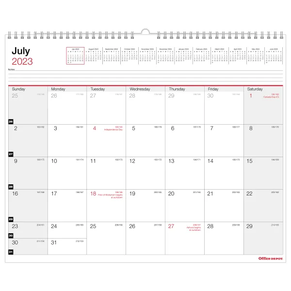 2023-2024 Office Depot&reg; Brand Monthly Academic Wall Calendar, 15&quot; x 12&quot;, 30% Recycled, July 2023 to June 2024