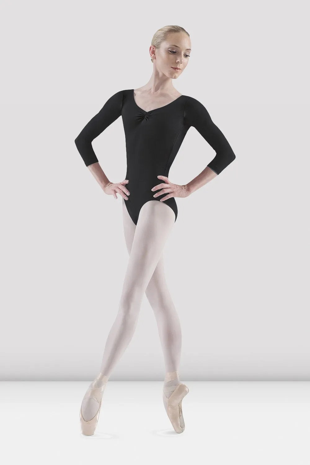 Bloch Adult 3/4 Sleeve V-Front Leotard Black L L5436