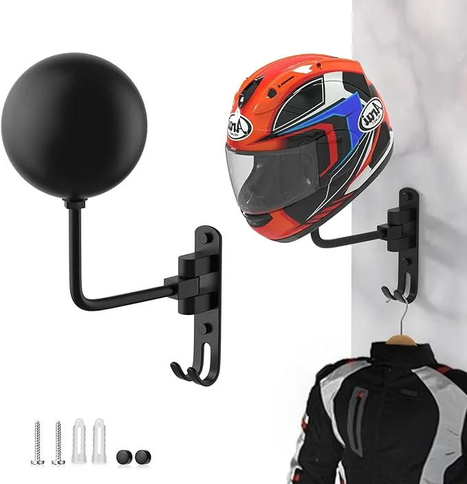 Helmet Hanger Wall Mount 180° Swivel Helmet Holder for Motorcycle Bike Racing Outerwear Sports Gear