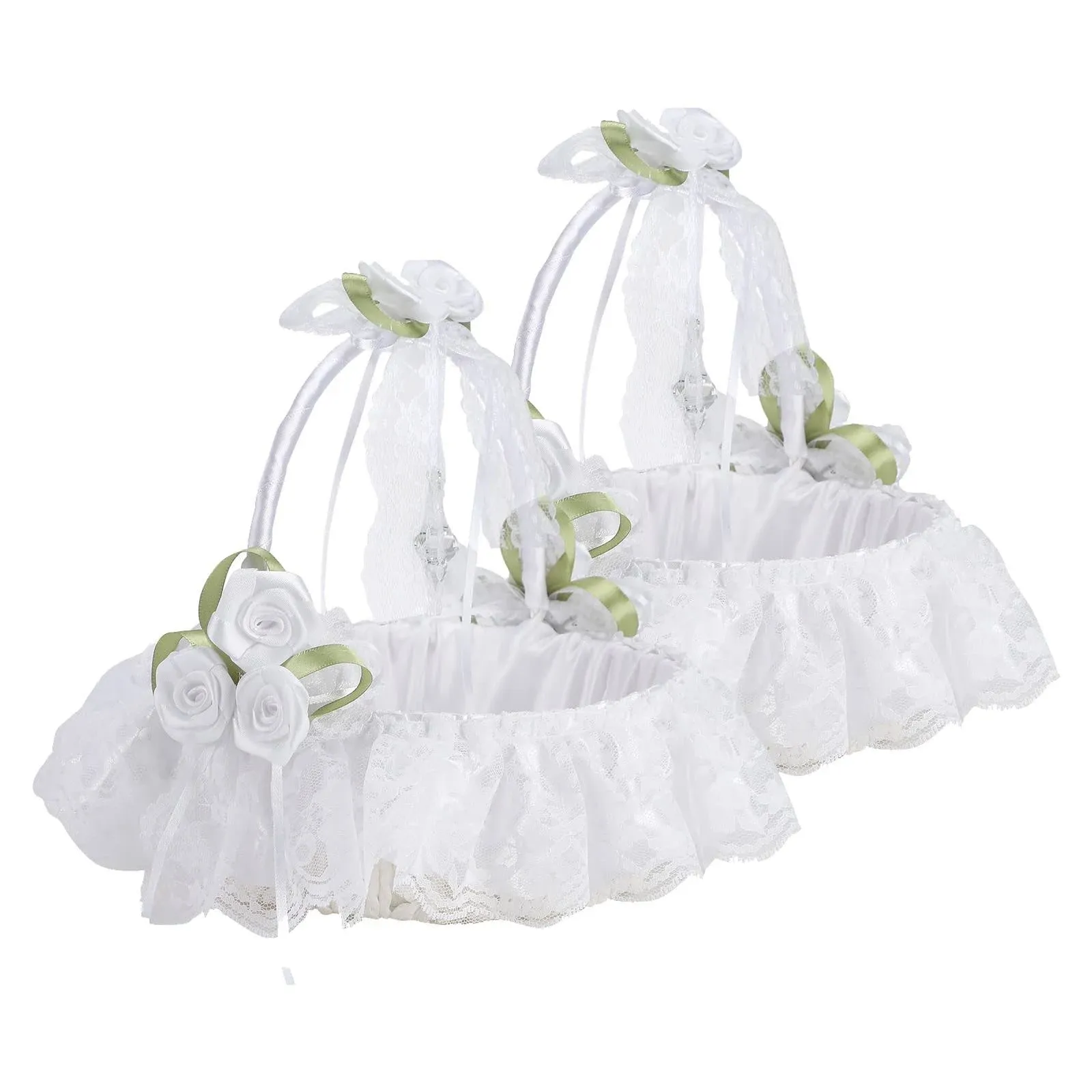 LPAYOK Ivory Flower Girl Baskets for Weddings Flower Girl Basket Decorated wi...