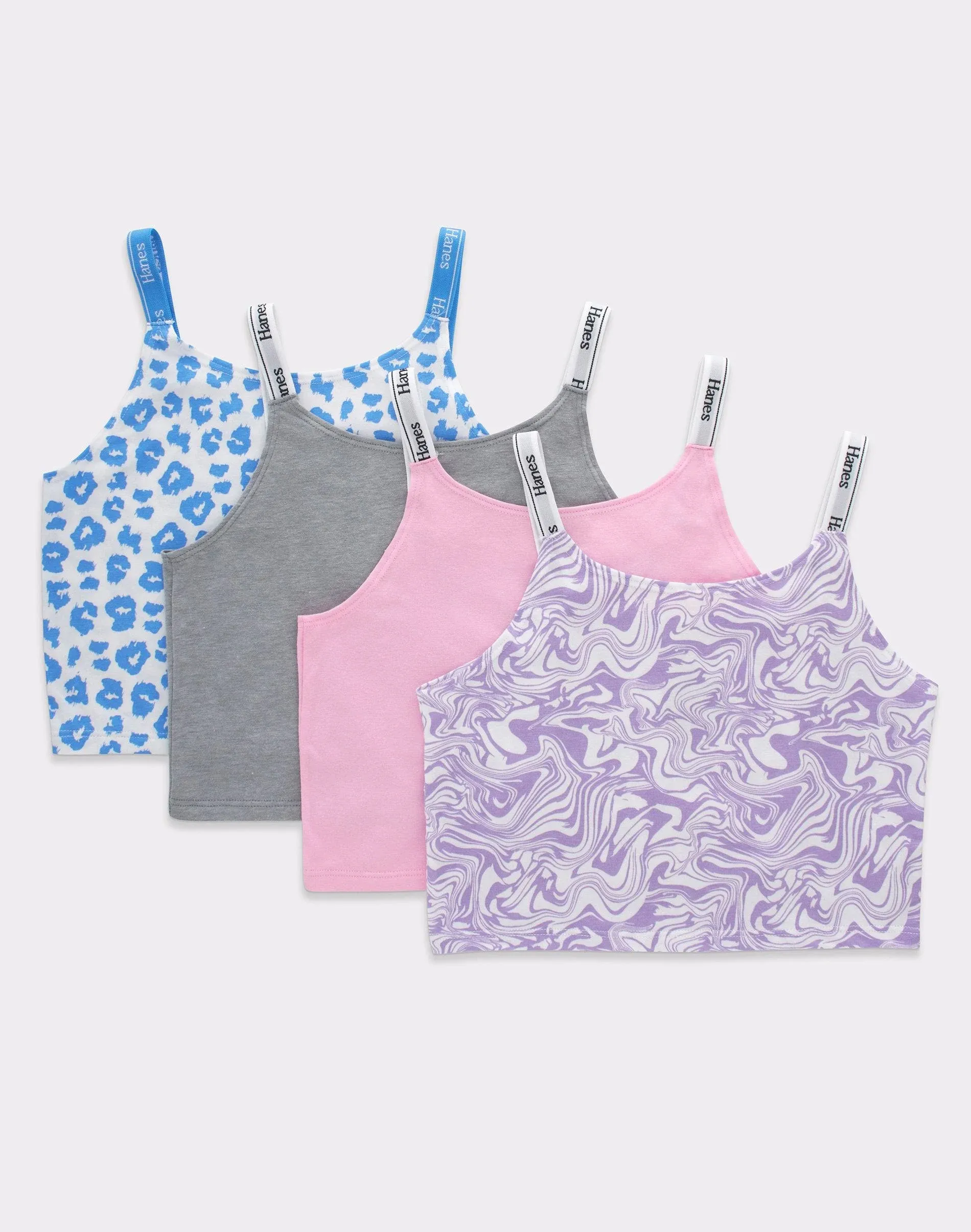 Hanes Originals Girls Crop Top Cami, Moisture-Wicking Cotton Stretch Tank, Assorted 4-Pack