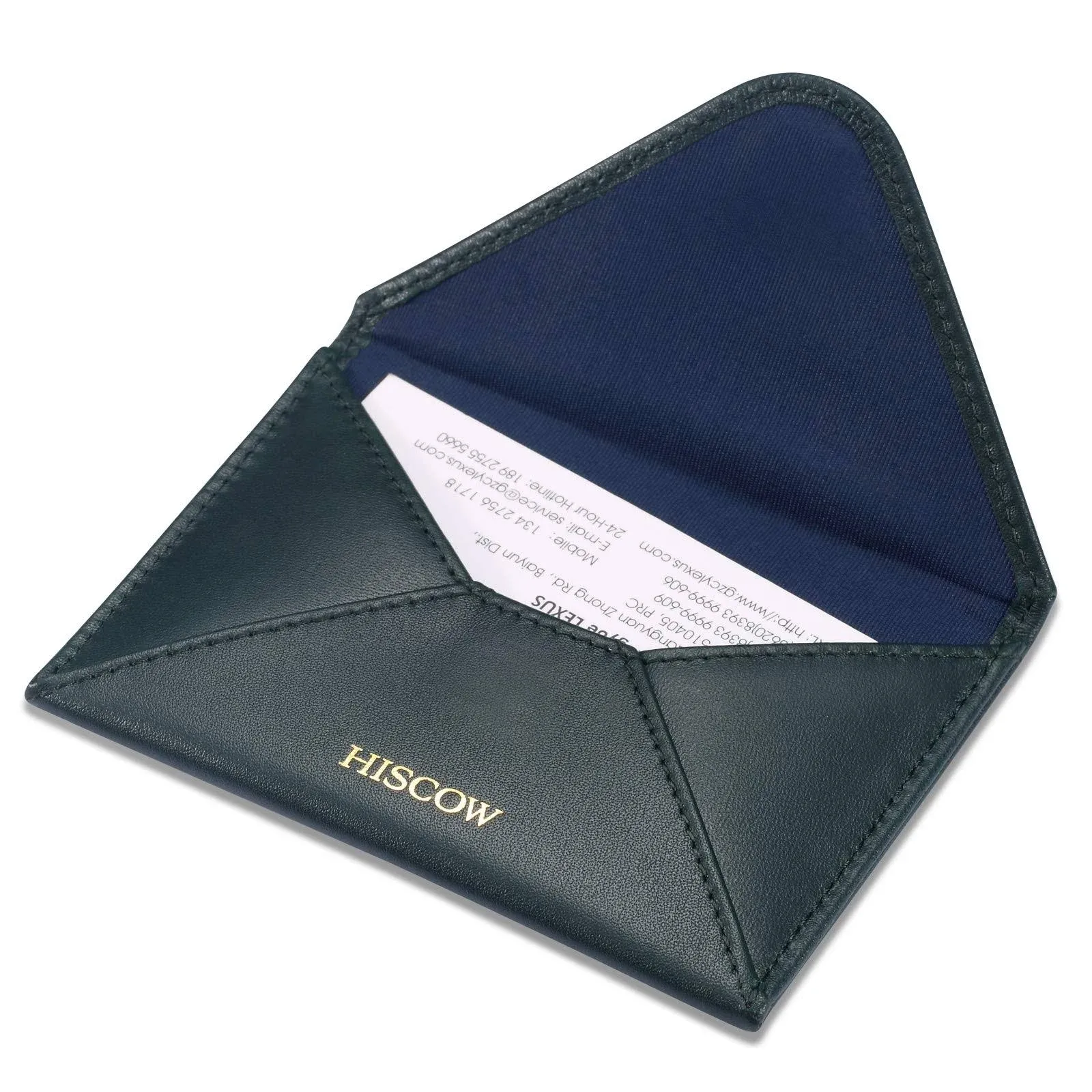 HISCOW Envelope Business Card Case Black with Magnet Closure - Italian Calfskin