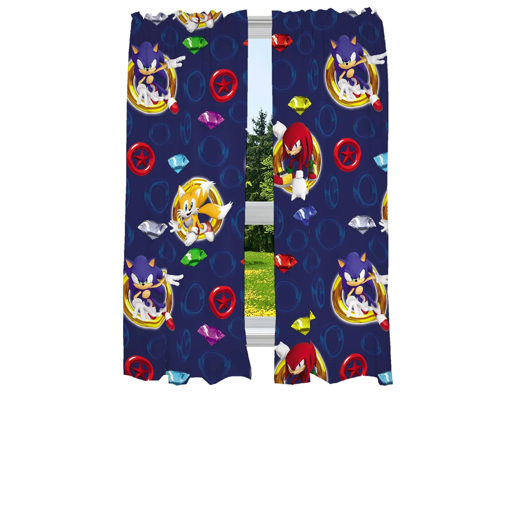 Sonic the Hedgehog &#034;Roll in Rings&#034; Kids Curtain Panel, Set of 2-AB09CKW84VN3