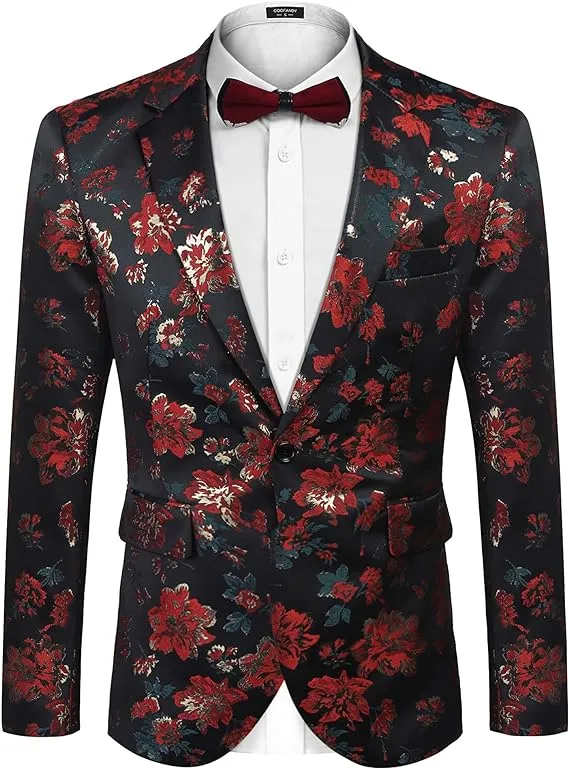 COOFANDY Mens Floral Tuxedo Jackets Slim Fit Suit Blazer Jacket for Dinner Prom 