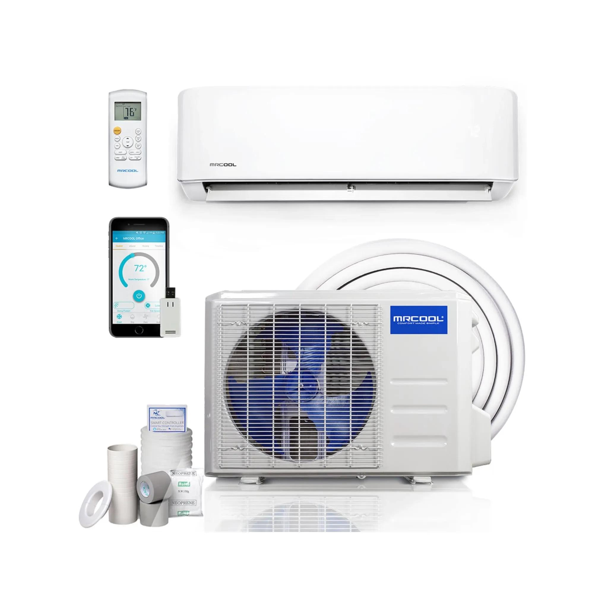 18K BTU Heat Pump Condenser & Wall Mount Air handler 230 volt with Enhanced WiFi and 16ft line set install kit