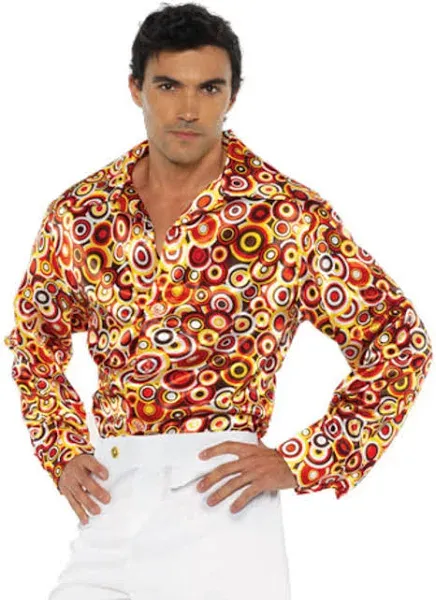 70S 80S MENS DISCO SATIN SHIRT COSTUME DANCE SATURDAY NIGHT FEVER PIMP CIRCLE 