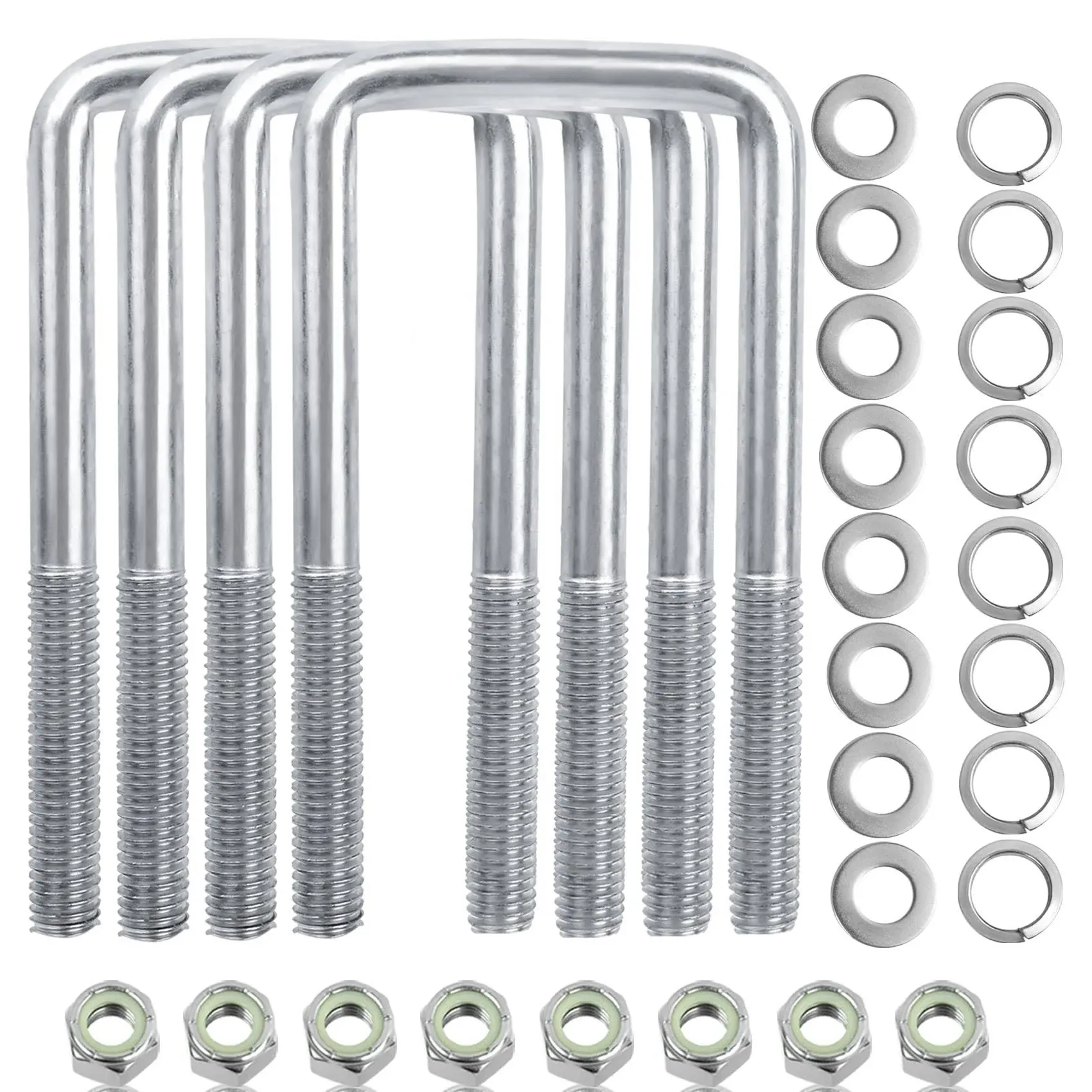 U Bolts 4 Sets,304 Stainless Steel Square U Bolt,U Bolts 3 inch Wide,1/2" D x 3-1/16" W x 5-5/16"L U-Bolts for Boat Trailer with Nuts and Washers, for Automobiles Trailer, Ski Boat