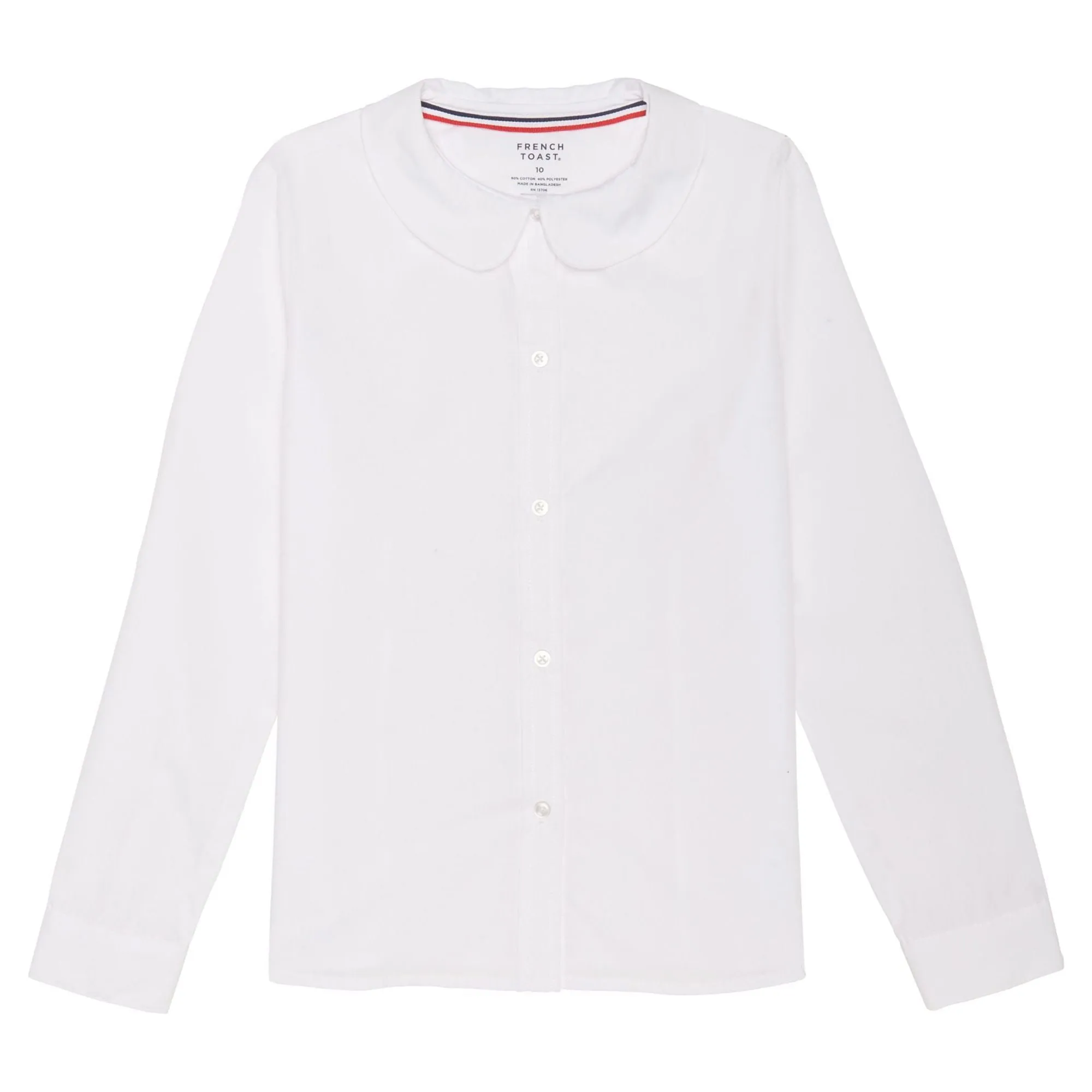 French Toast Girls' Long Sleeve Woven Shirt with Peter Pan Collar (Standard & Plus)