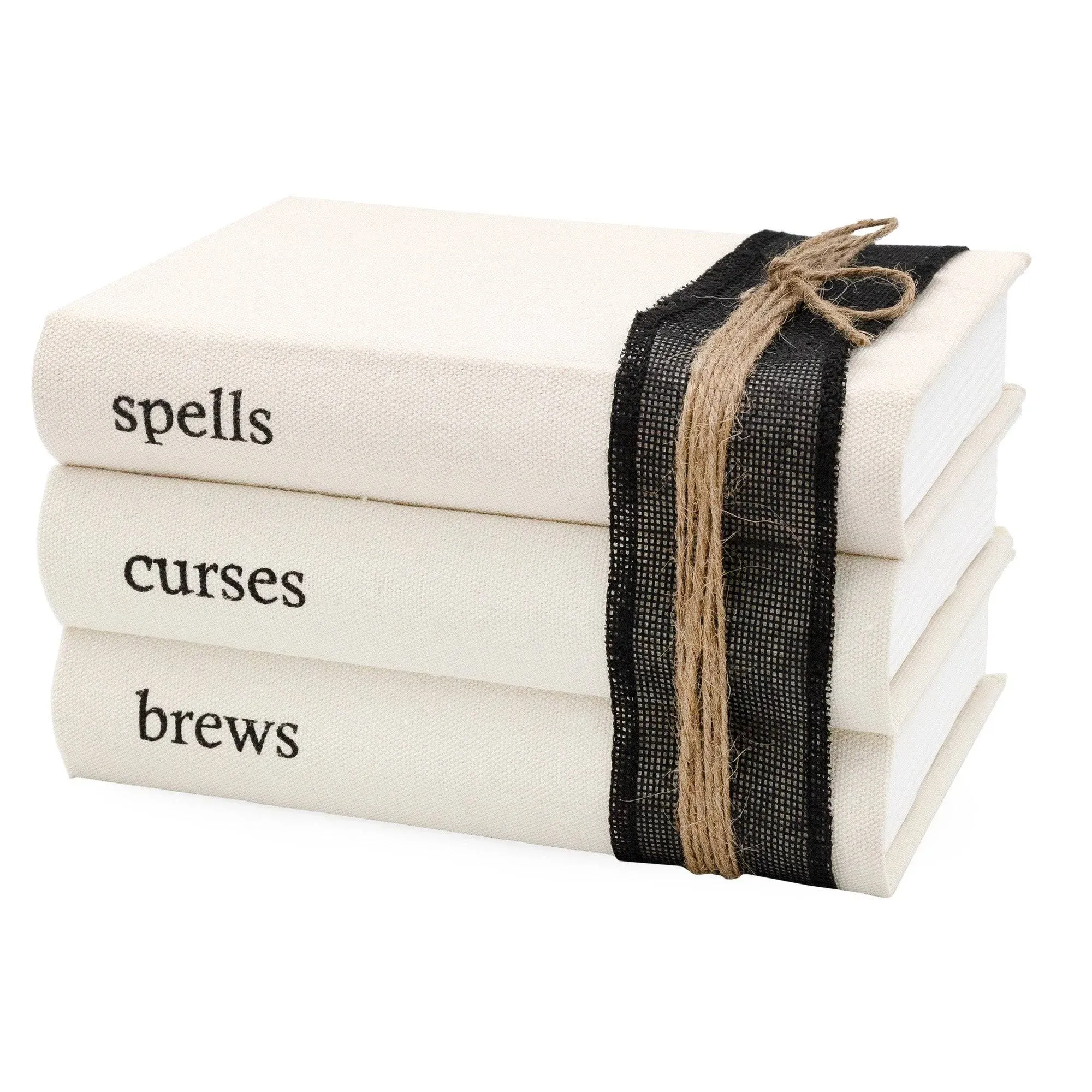 Halloween Faux Witches&#039; Book Stack; Decorative Set with Burlap Ribbon Wrap