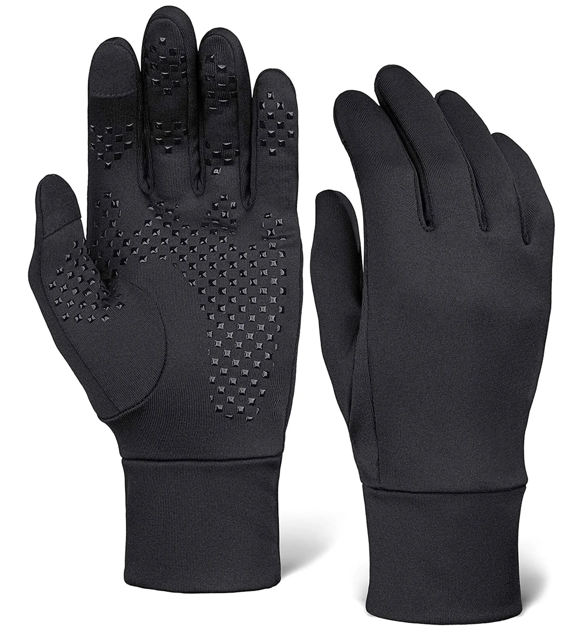 Touch Screen Running Gloves - Thermal Winter Glove Liners for Cold Weather for Men & Women - Thin, Lightweight & Warm Black Gloves for Texting, Cycling & Driving - Touchscreen Smartphone Compatible