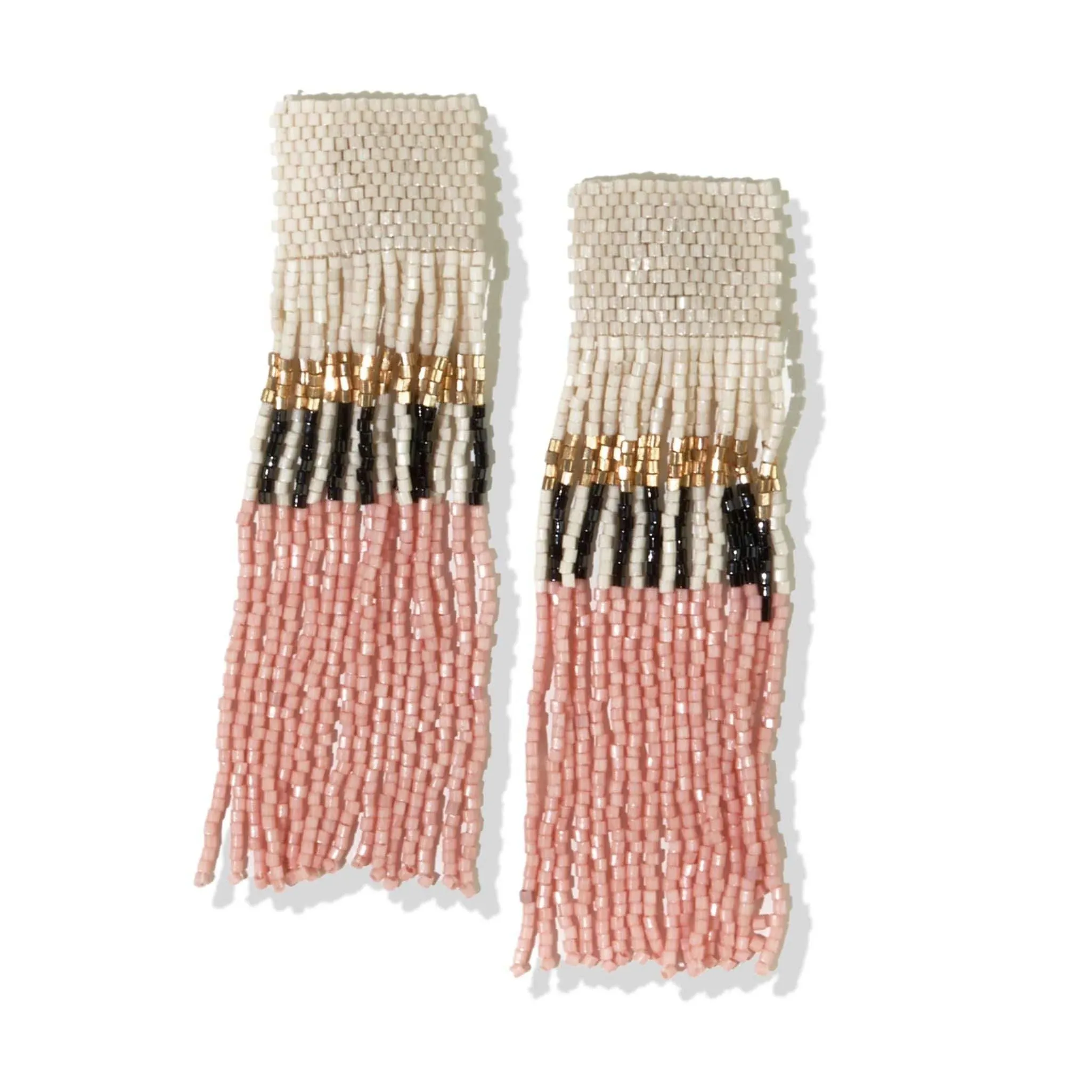 Belle color block with stripes beaded fringe earrings