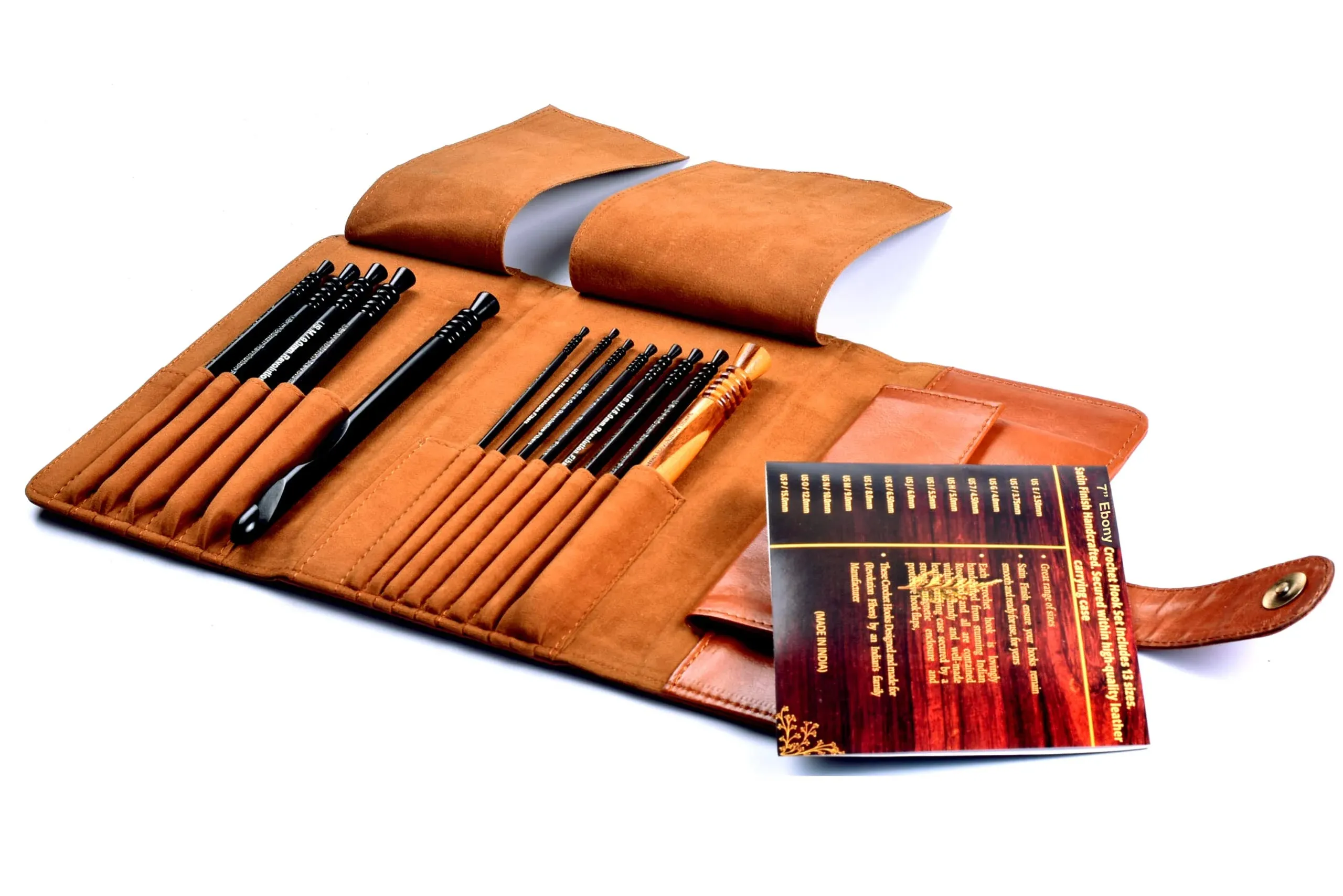 Revolution Fibers Artisan Ebony Wood Crochet Hooks Set with Leather Carrying Case ...