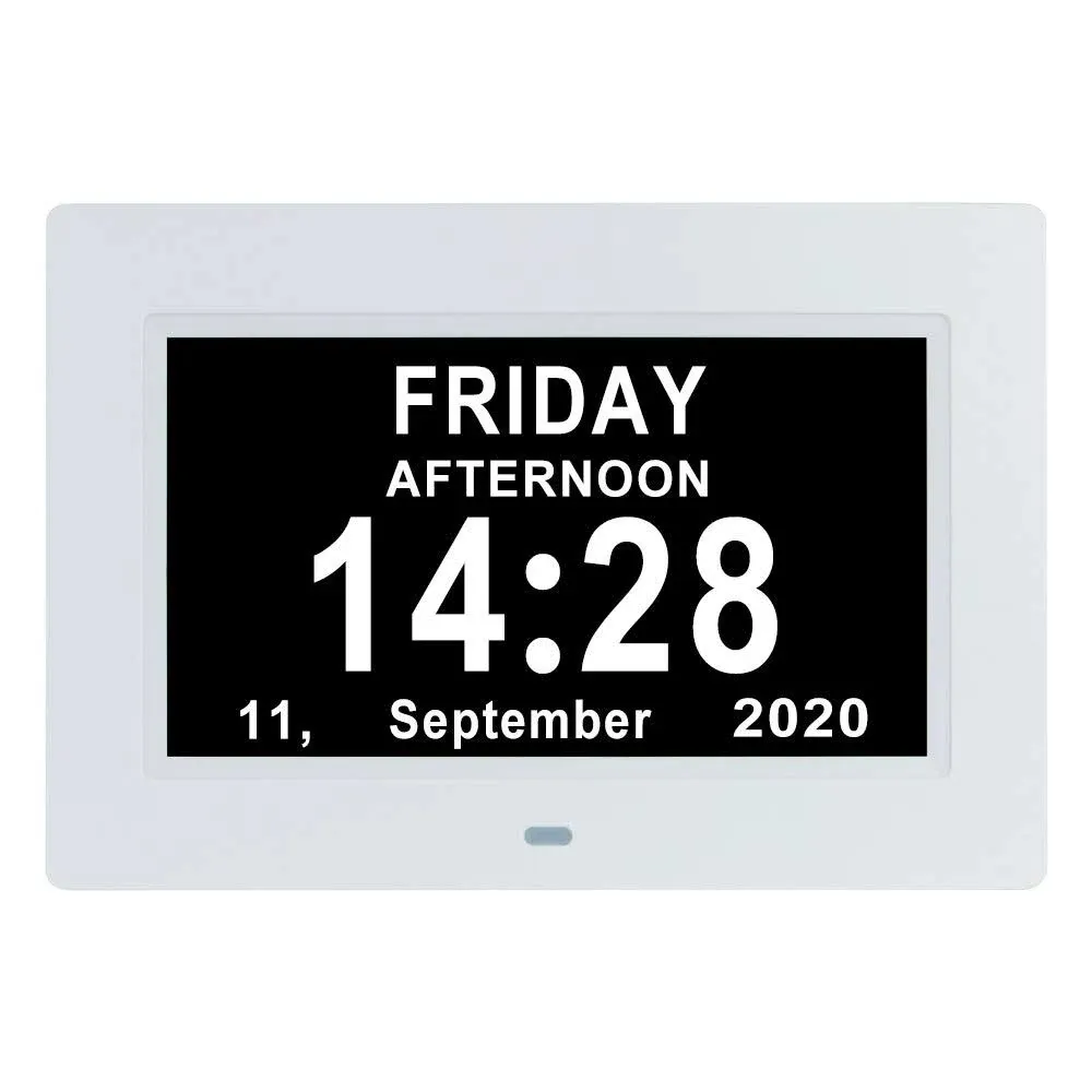 7 Inch Extra Large Day Date Time Digital Day Calendar Clocks with Auto-Dimming 12 Alarm Reminders Dementia Clock for Senior Elderly impaired Vision Memory Loss