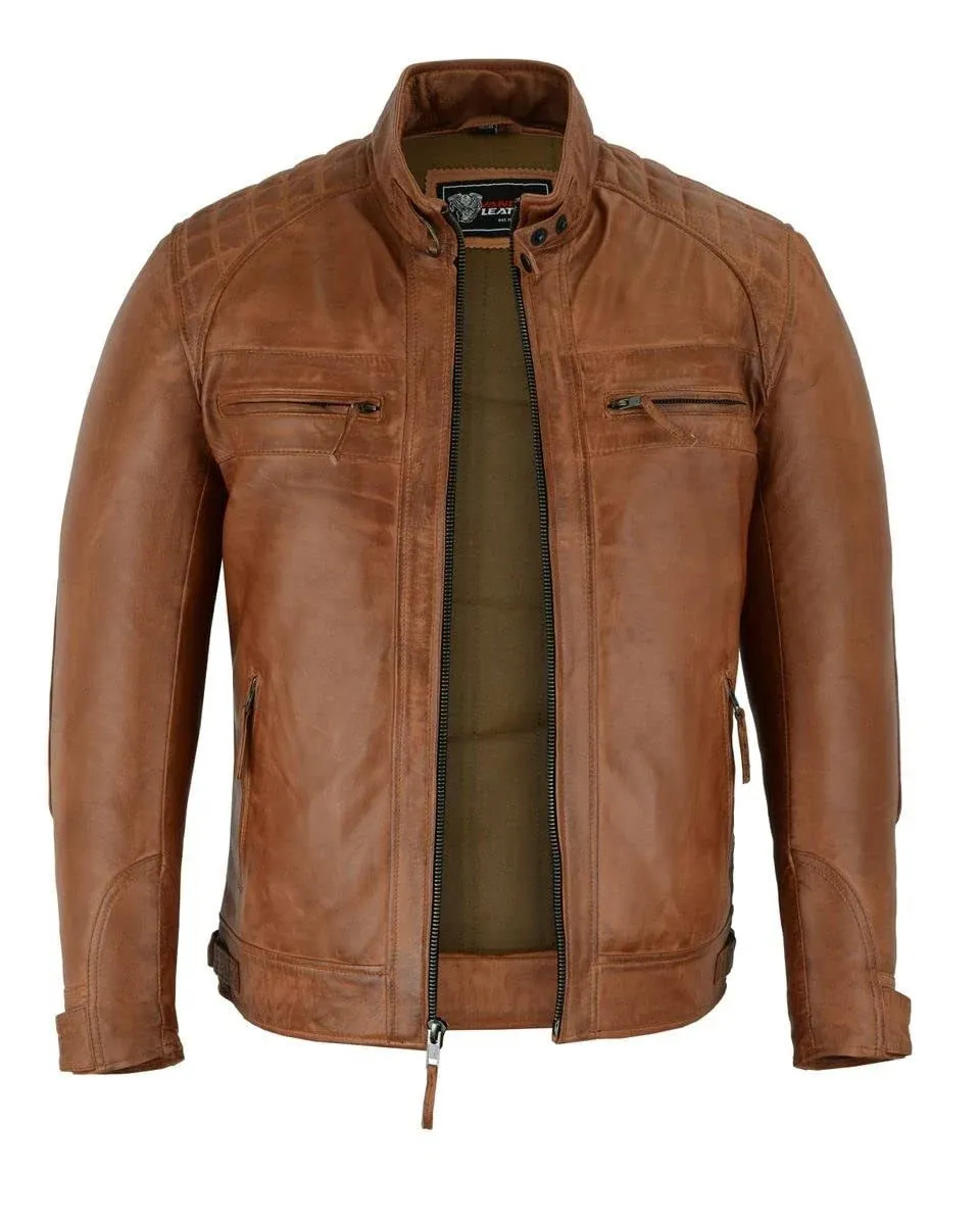 Vance Leathers' Cafe Racer Waxed Lambskin Austin Brown Motorcycle Leather Men's Jacket