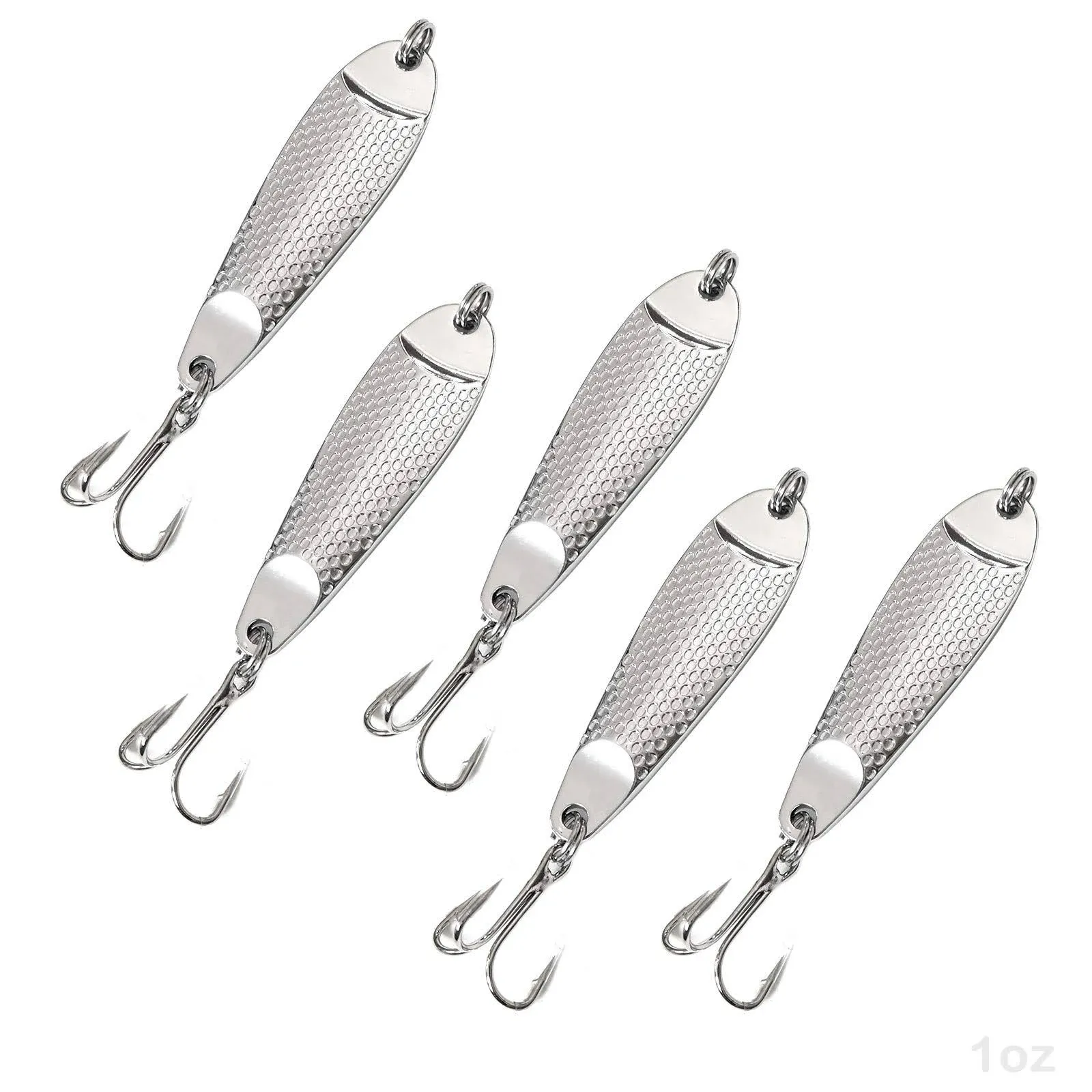 5pcs Fish WOW! 1oz Casting Jigs Hammered spoons Silver Treble hook