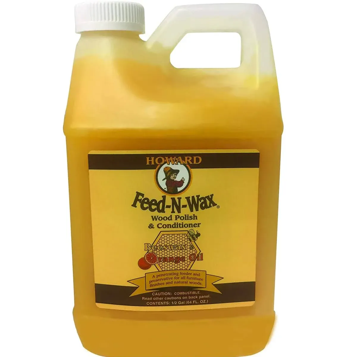 Howard Feed-N-Wax Restorative Wood Furniture Polish and Conditioner 64 Ounce 1/2 Gallon, Beeswax Feeds Wood, Antique Furniture Restoration