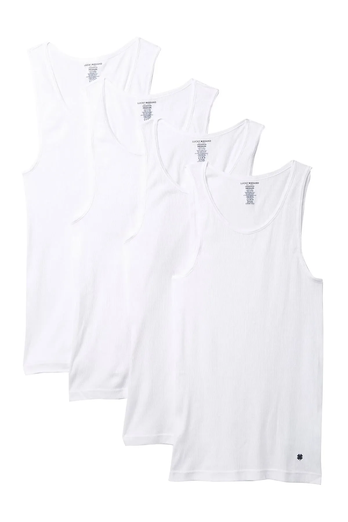 Men s Lucky 00CPT15 Cotton Ribbed Tank - 4 Pack (White S)