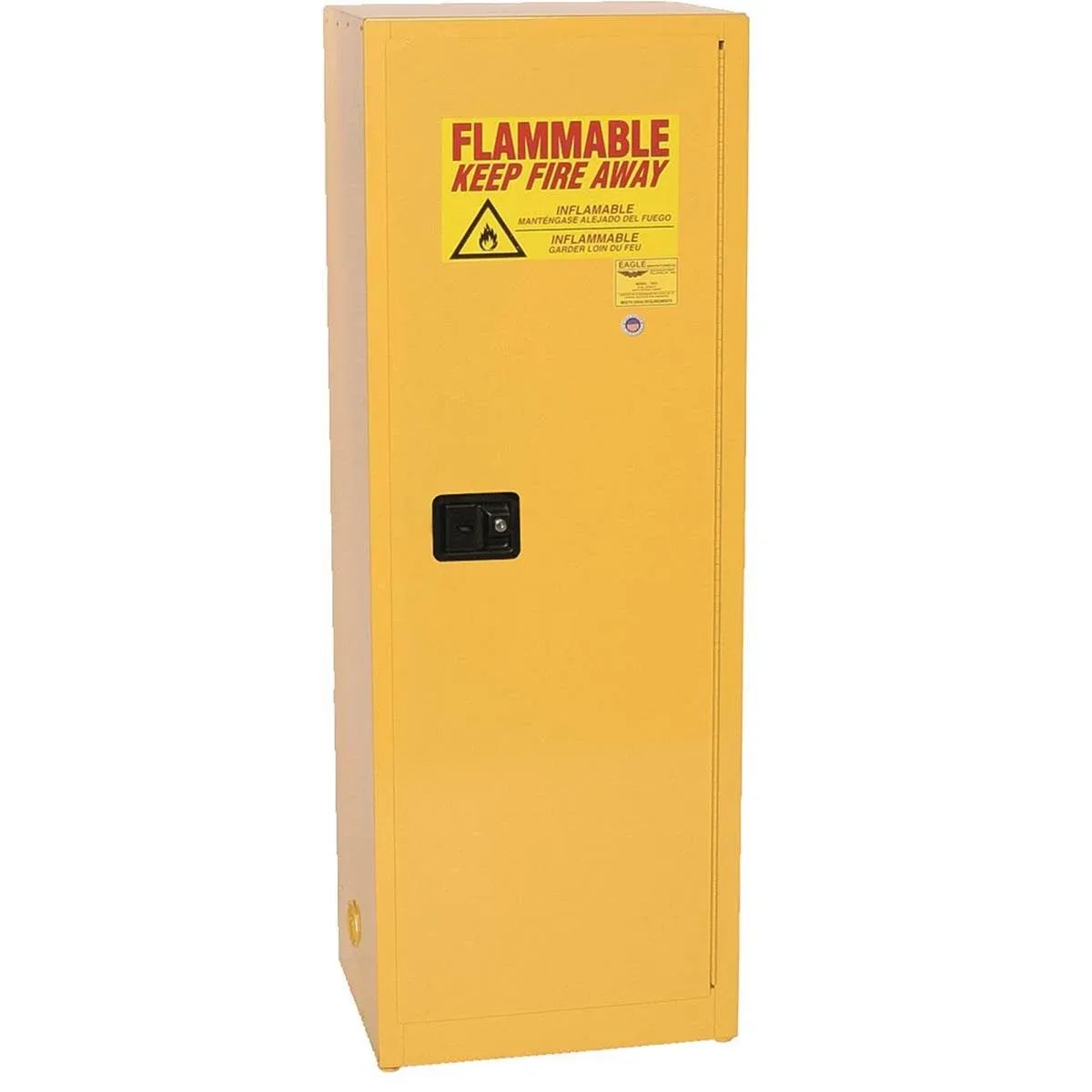 Eagle 24 Gallon Manual-Close Flammable Storage Cabinet, 18 Gauge Steel, 3 Shelves, 1 Door Fire Cabinet, 23" x 18" x 65", Made in The USA, Yellow, 1923X