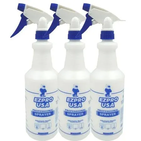 32 oz Empty Plastic Spray Bottle for Cleaning Solutions Measurements 3 Pack, Blue