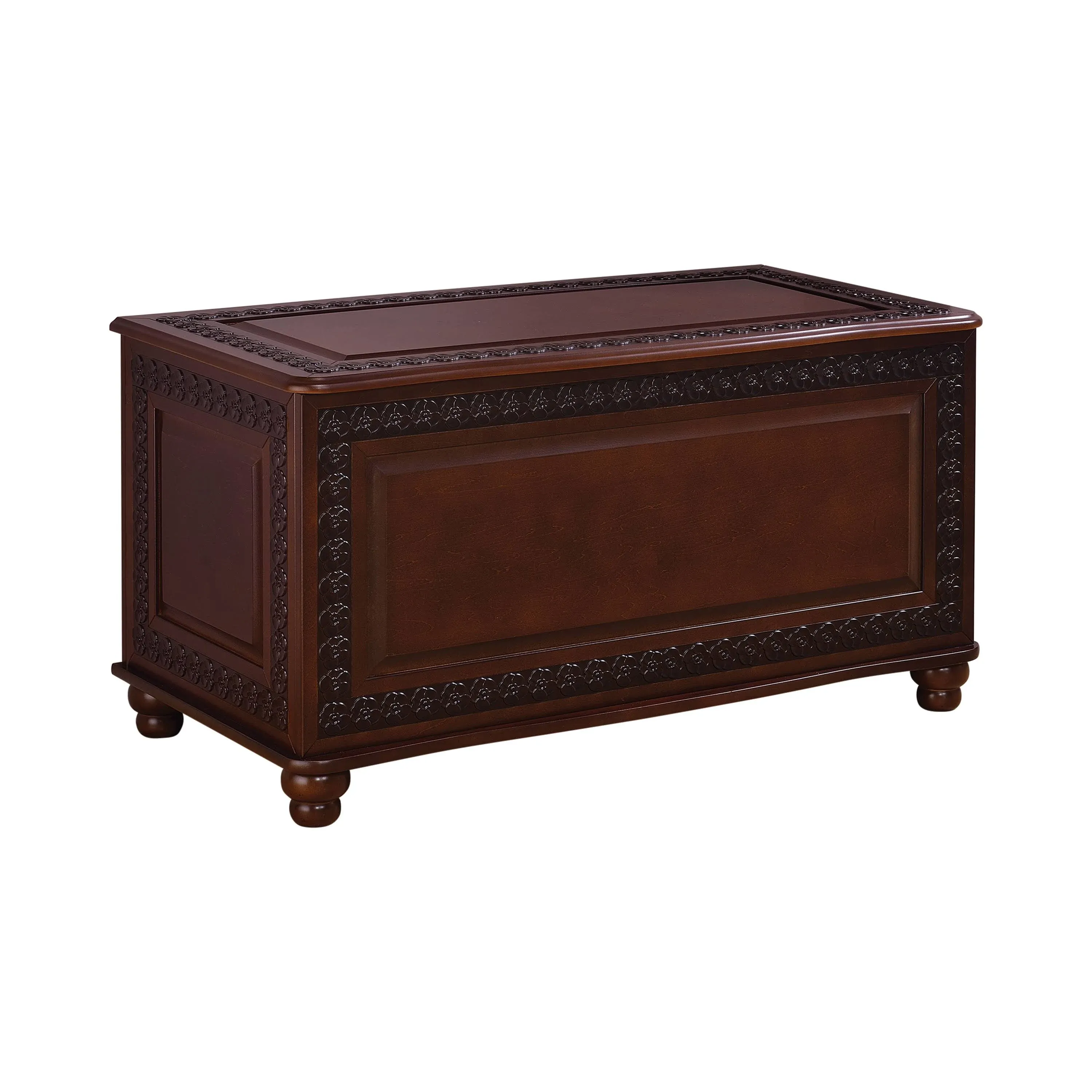 Traditional Cedar Chest with Carving and Bun Feet, Brown