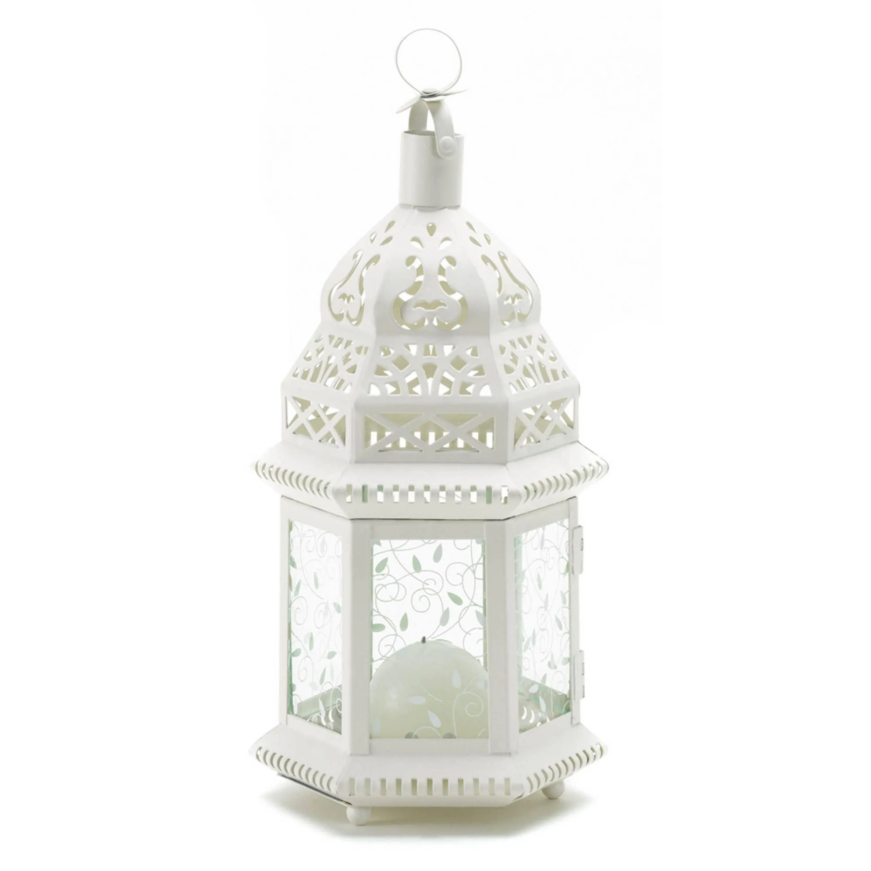 Medium White Metal Moroccan Candle Lantern