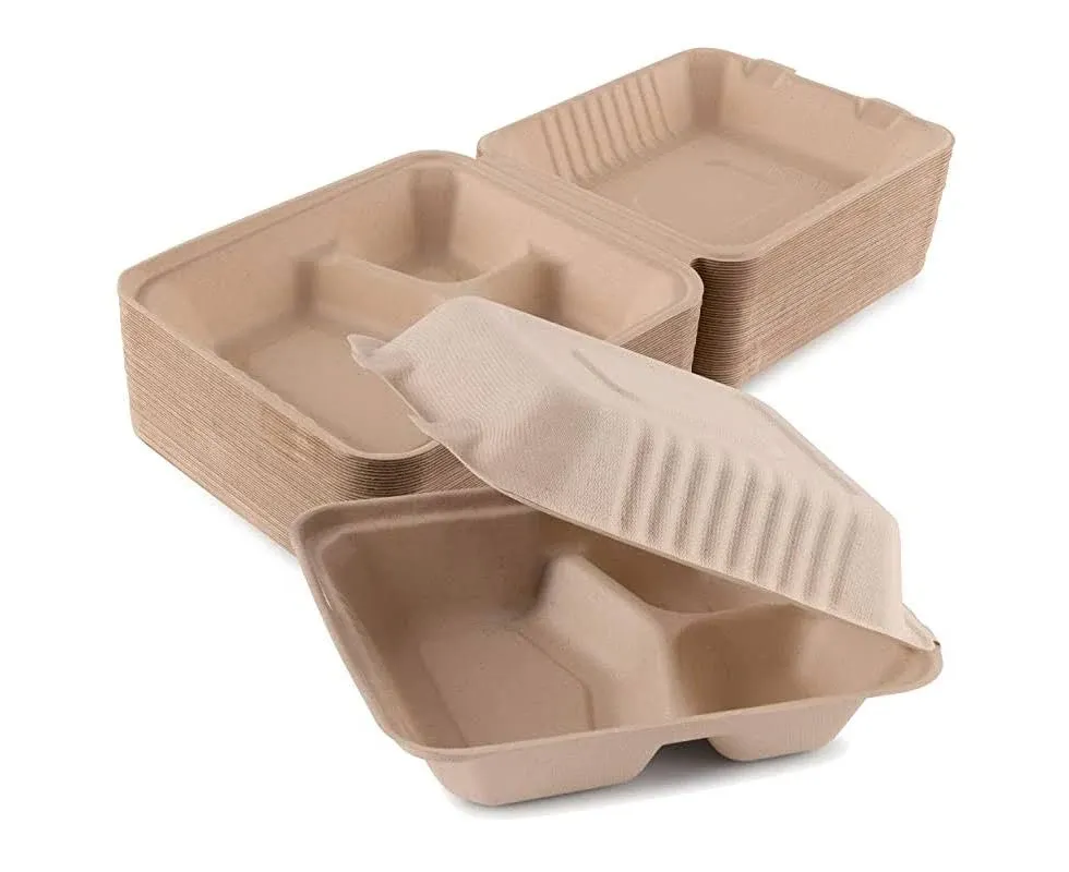 Stock Your Home 8 x 8 Compartment Bagasee Clamshell Take Out Boxes- 50 Count